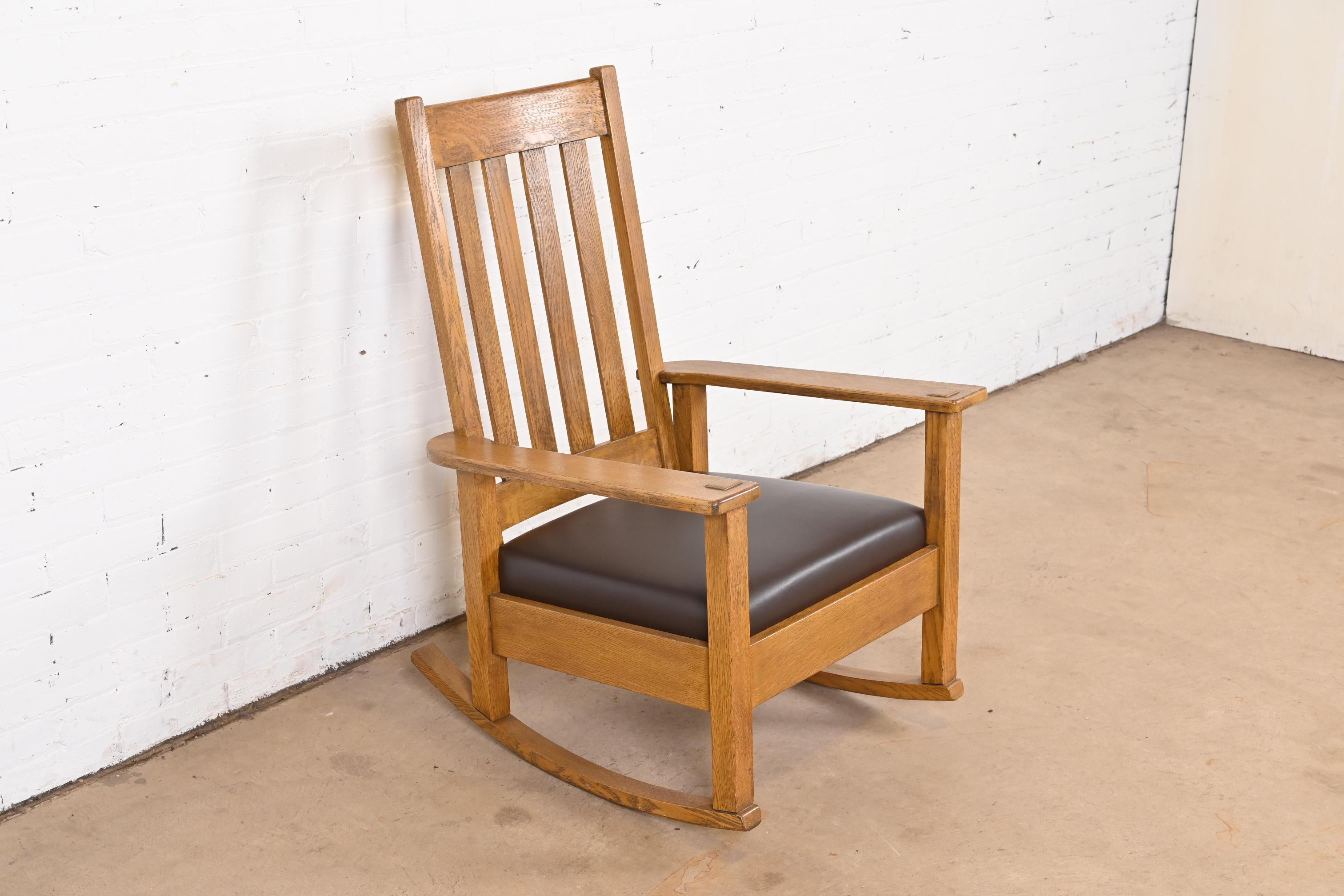 Arts and Crafts Stickley Brothers Arts & Crafts Oak and Leather Rocking Chair, Circa 1900