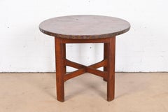 Stickley Brothers Arts & Crafts Oak Leather Top Lamp Table or Center Table