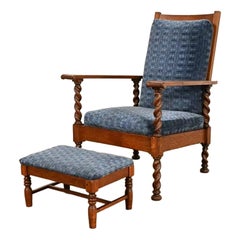 Stickley Brothers Arts & Crafts Oak Lounge Chair With Ottoman, Circa 1920s