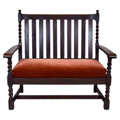 Stickley Brothers Arts & Crafts Oak Slat Back Barley Twist Settee Bench