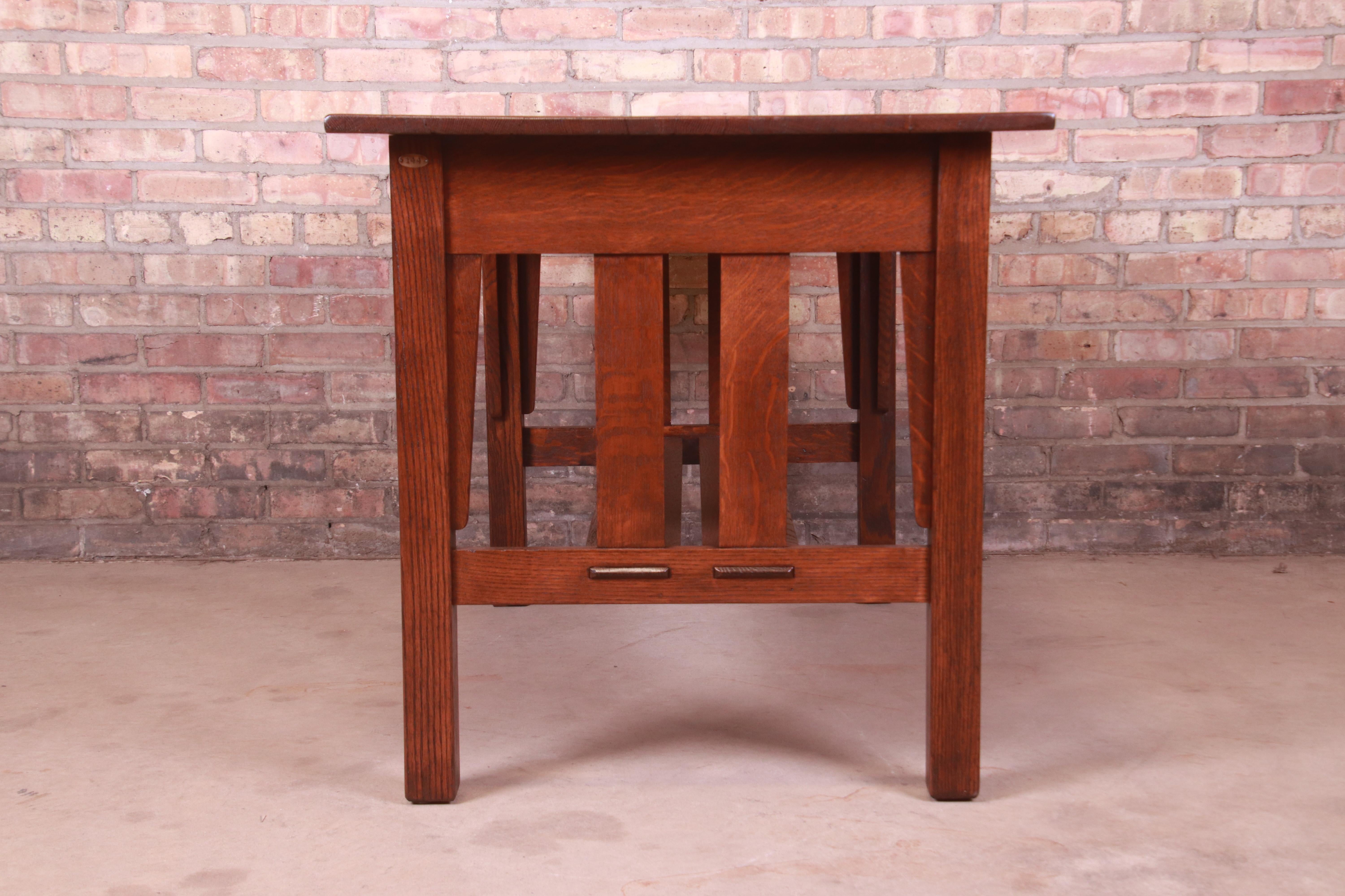 Stickley Brothers Arts & Crafts Oak Writing Desk or Library Table, Restored 8