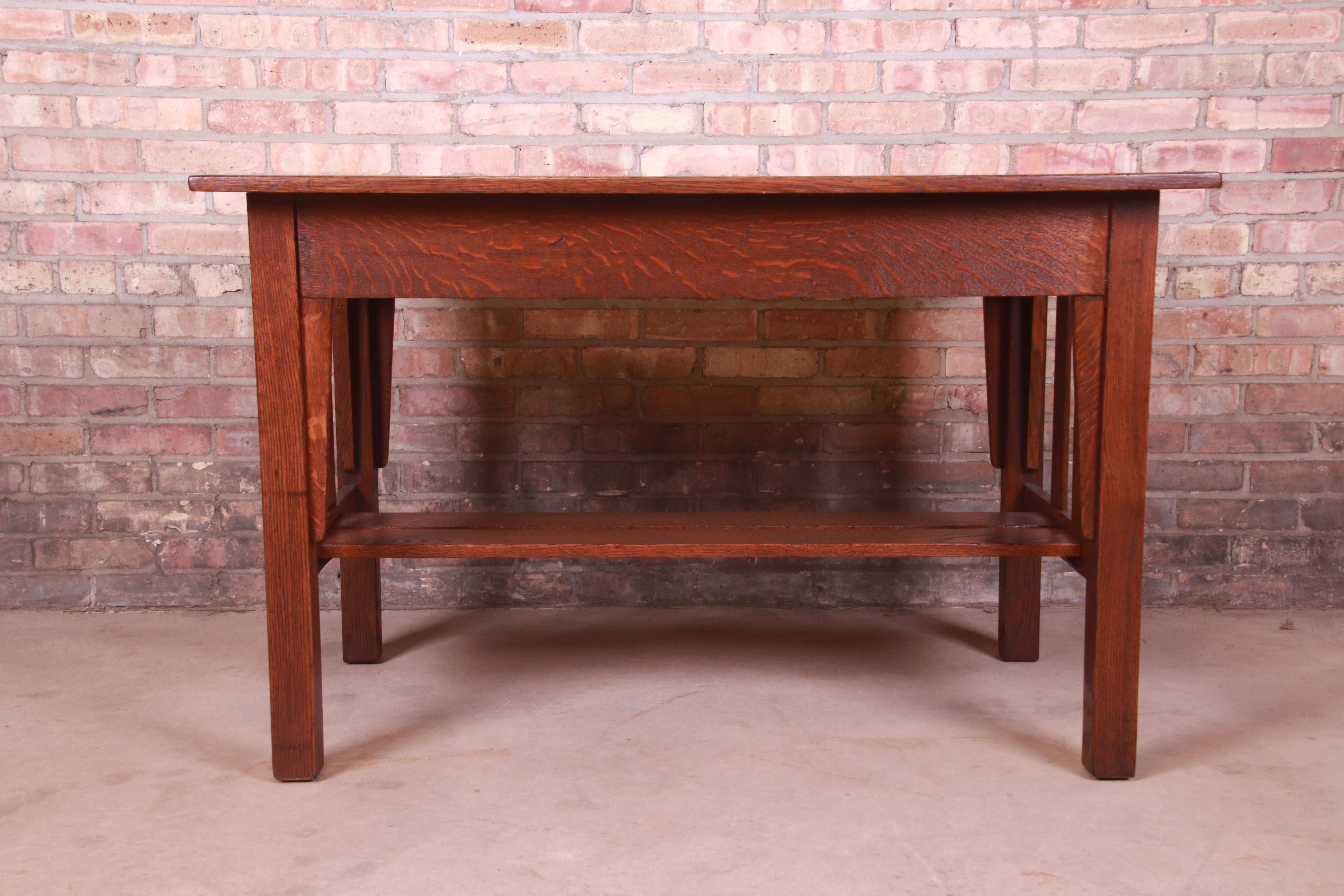 Stickley Brothers Arts & Crafts Oak Writing Desk or Library Table, Restored 10