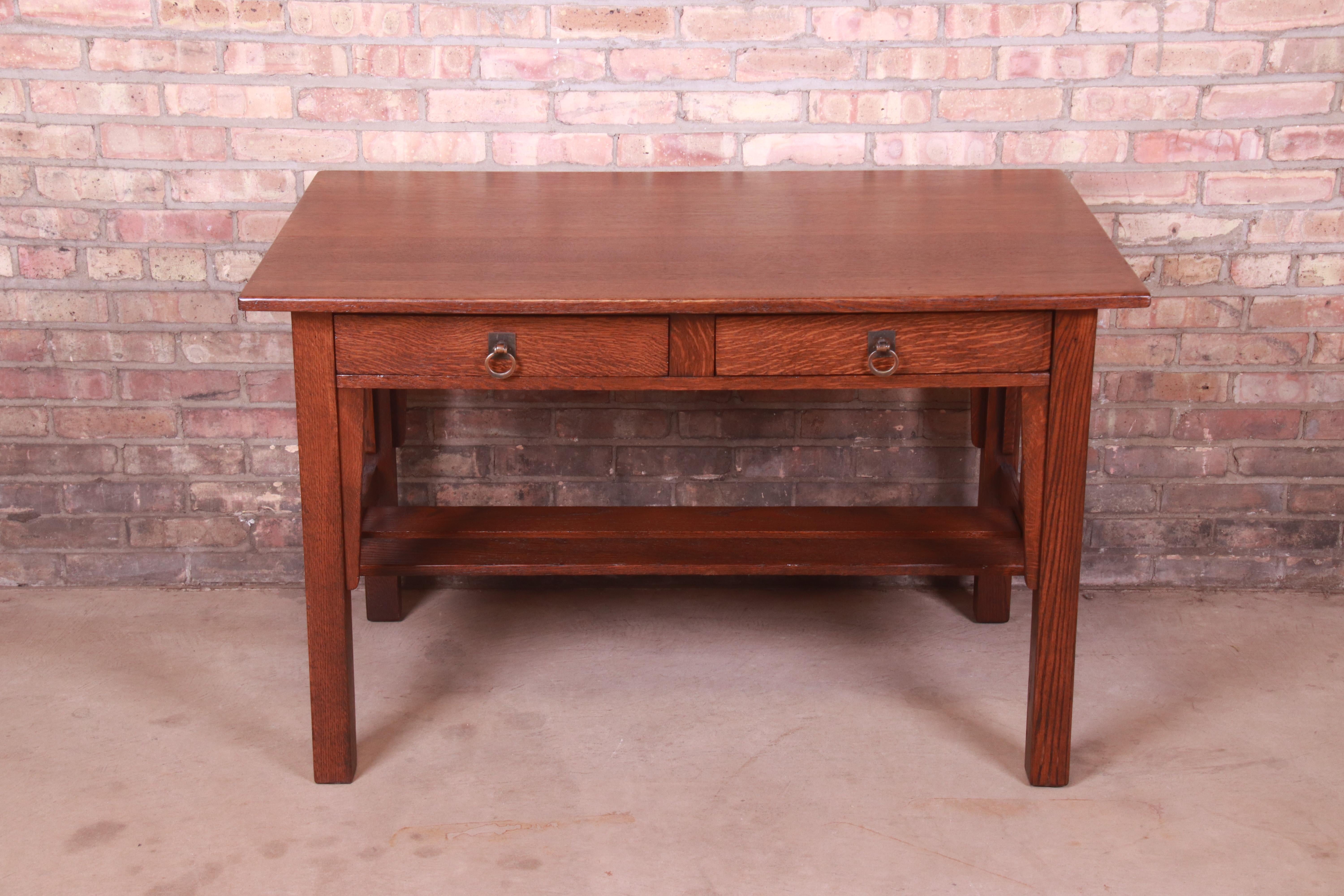 A rare and exceptional antique Mission oak Arts & Crafts writing desk or library table

By Stickley Brothers, 