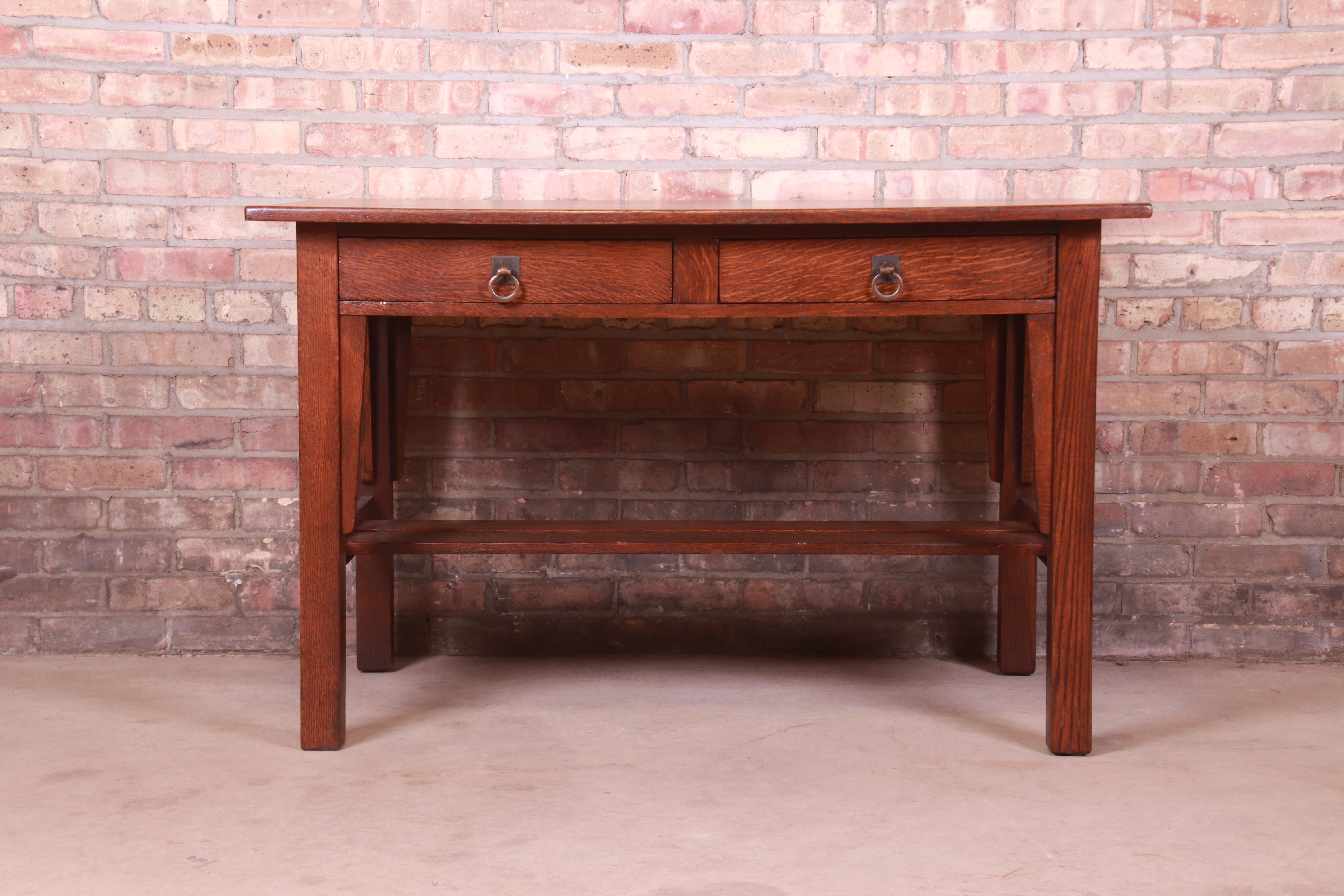 Arts and Crafts Stickley Brothers Arts & Crafts Oak Writing Desk or Library Table, Restored