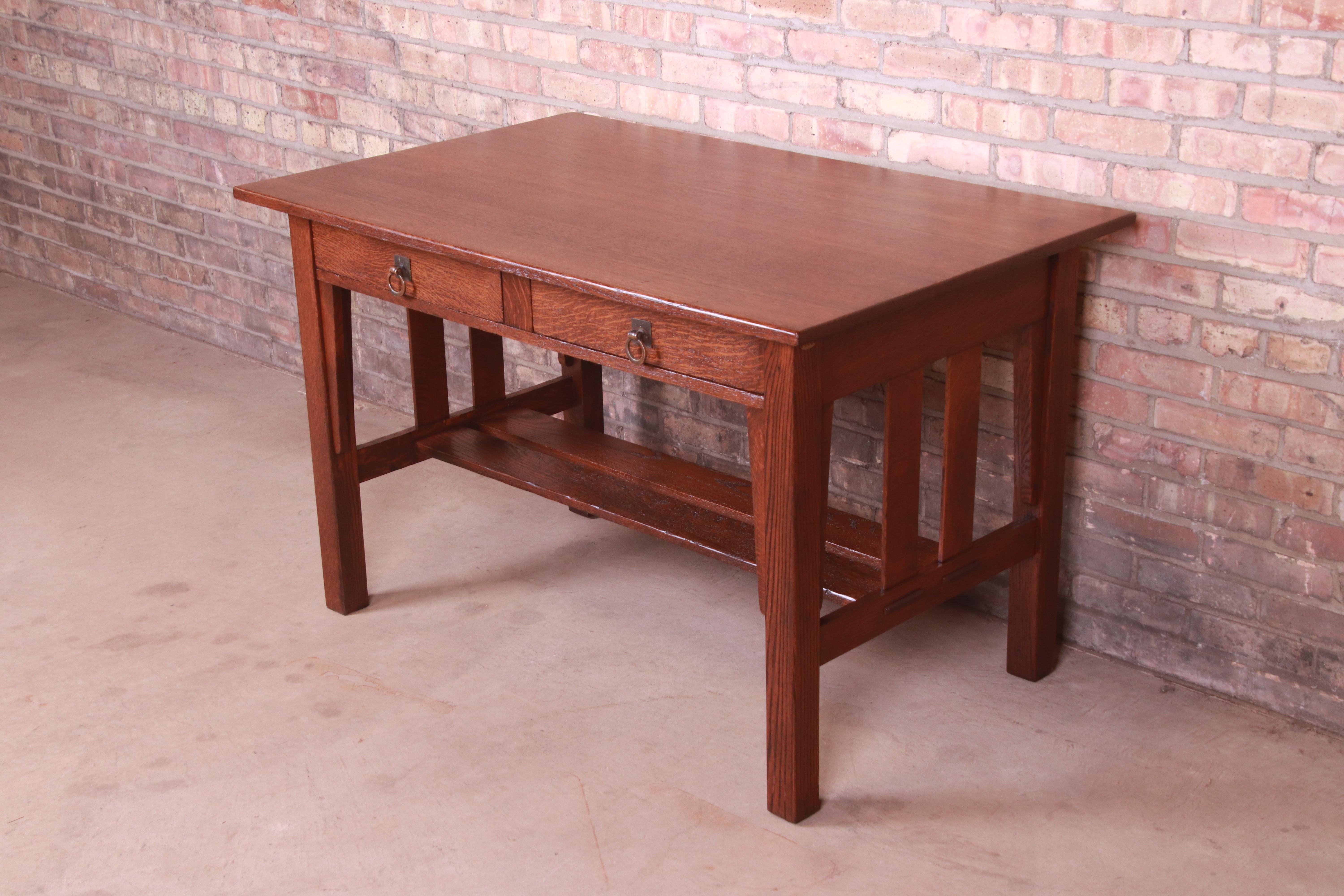 American Stickley Brothers Arts & Crafts Oak Writing Desk or Library Table, Restored