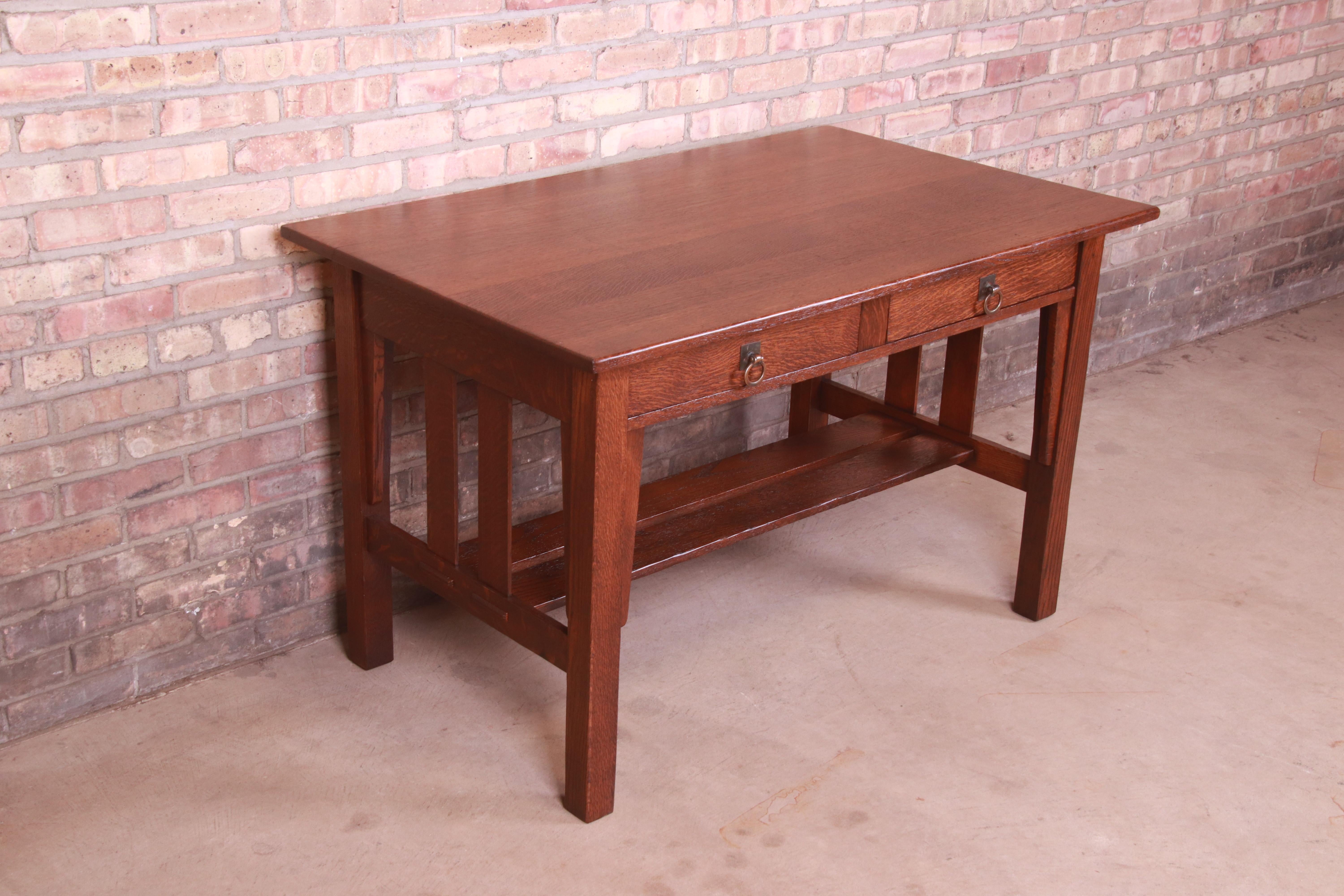 20th Century Stickley Brothers Arts & Crafts Oak Writing Desk or Library Table, Restored