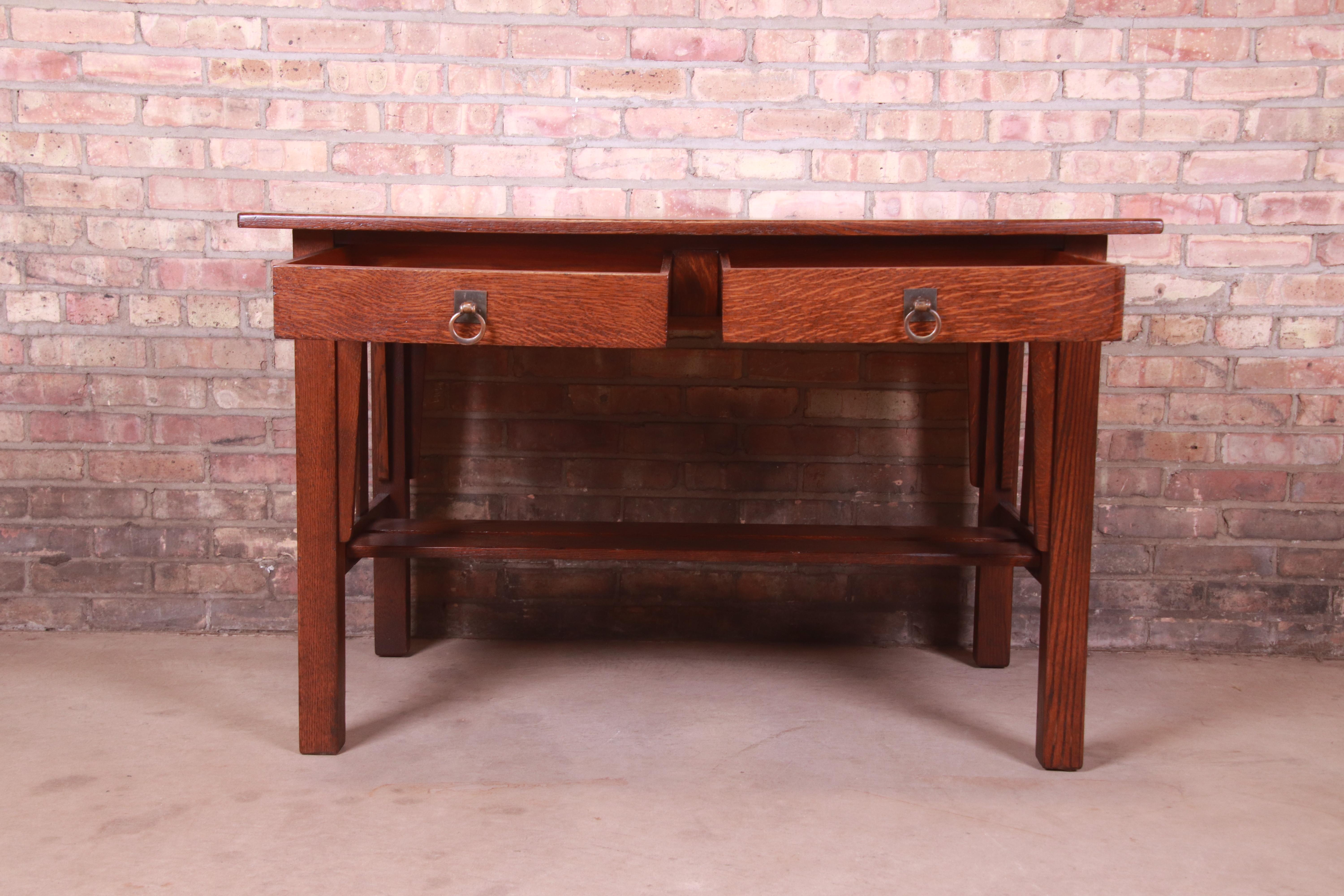 Stickley Brothers Arts & Crafts Oak Writing Desk or Library Table, Restored 1