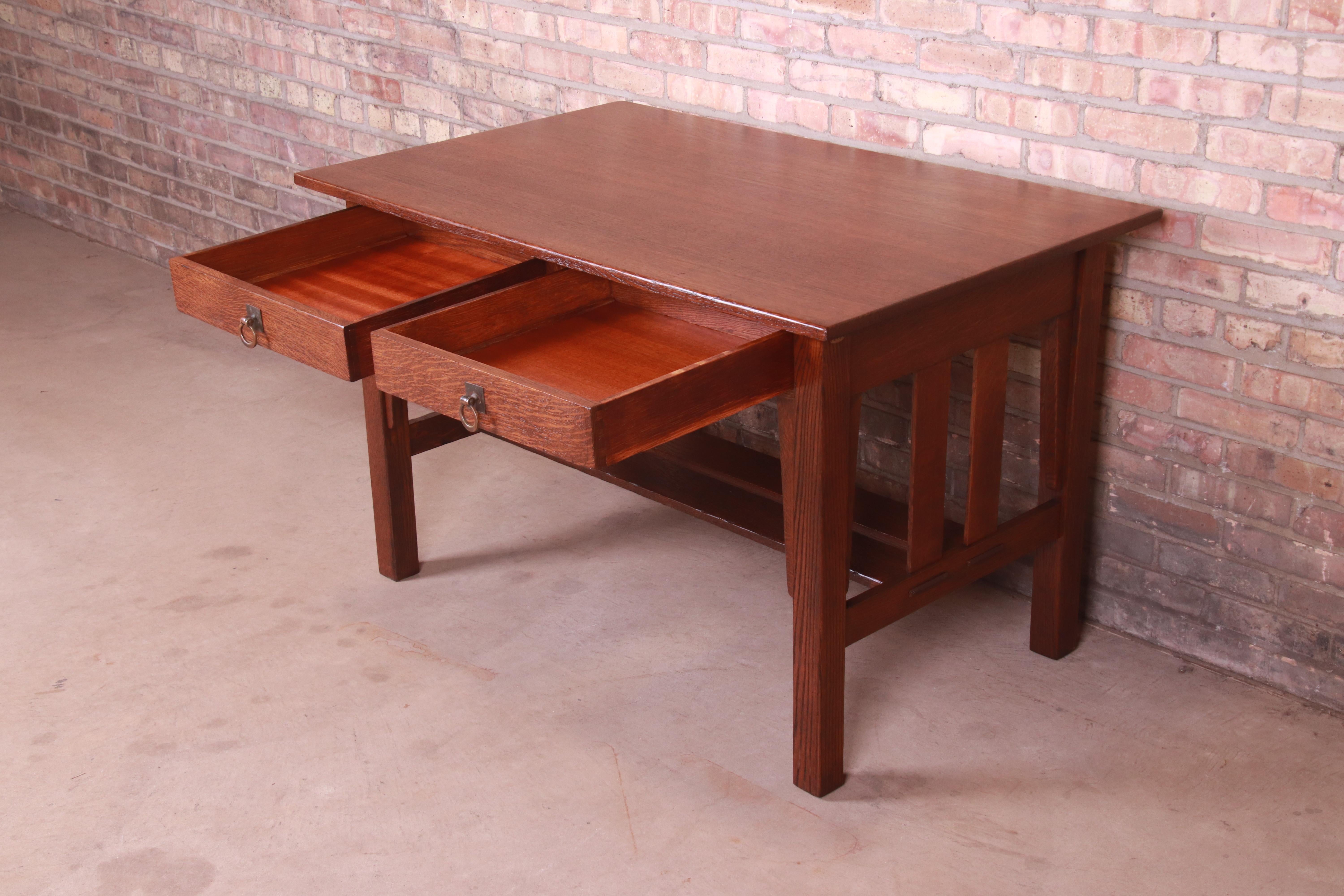 Stickley Brothers Arts & Crafts Oak Writing Desk or Library Table, Restored 2