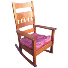 Antique Stickley Brothers in the Style of, an American Arts & Crafts Oak Rocking Chair