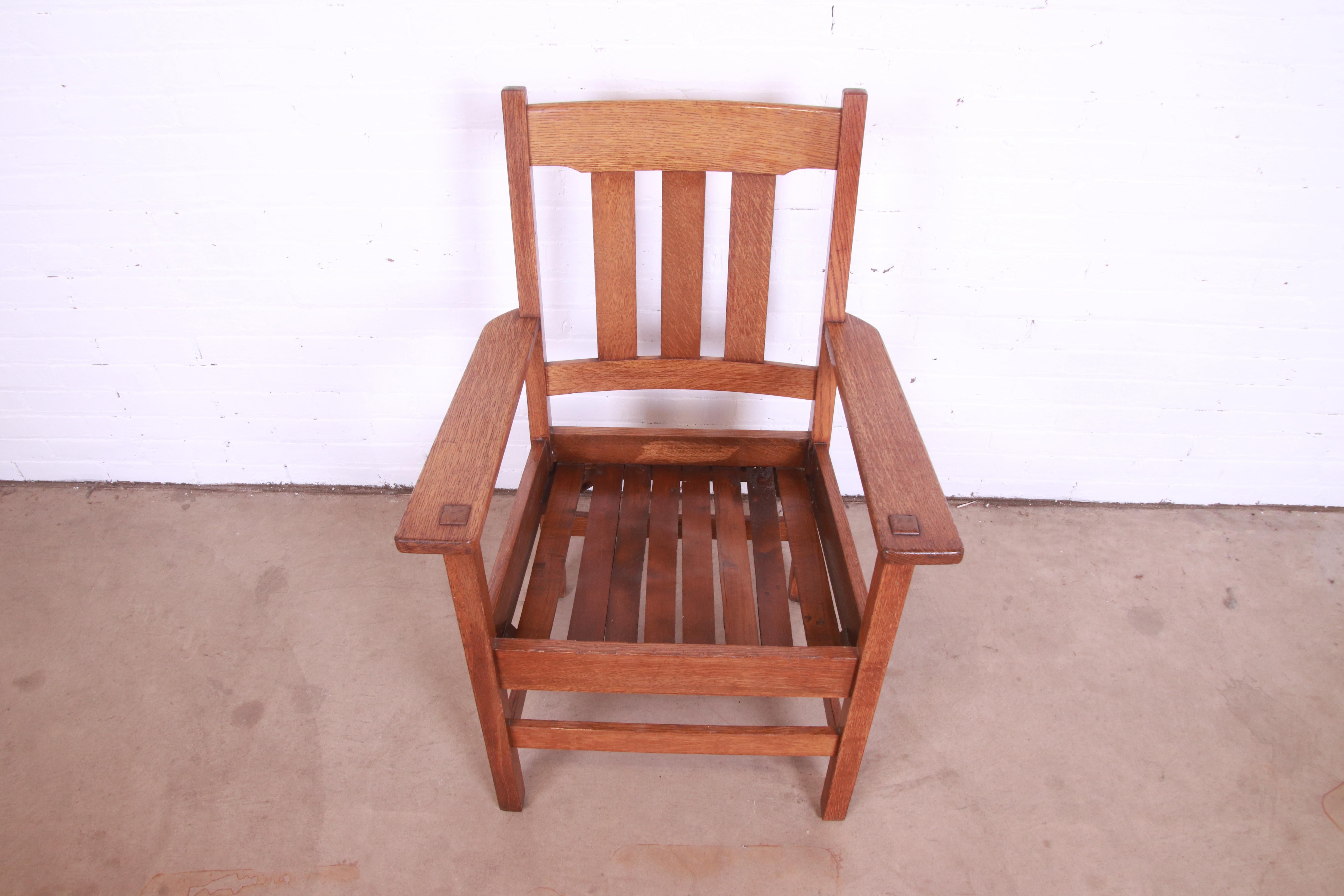 Stickley Brothers Mission Oak Arts & Crafts Arm Chairs, Pair For Sale 2