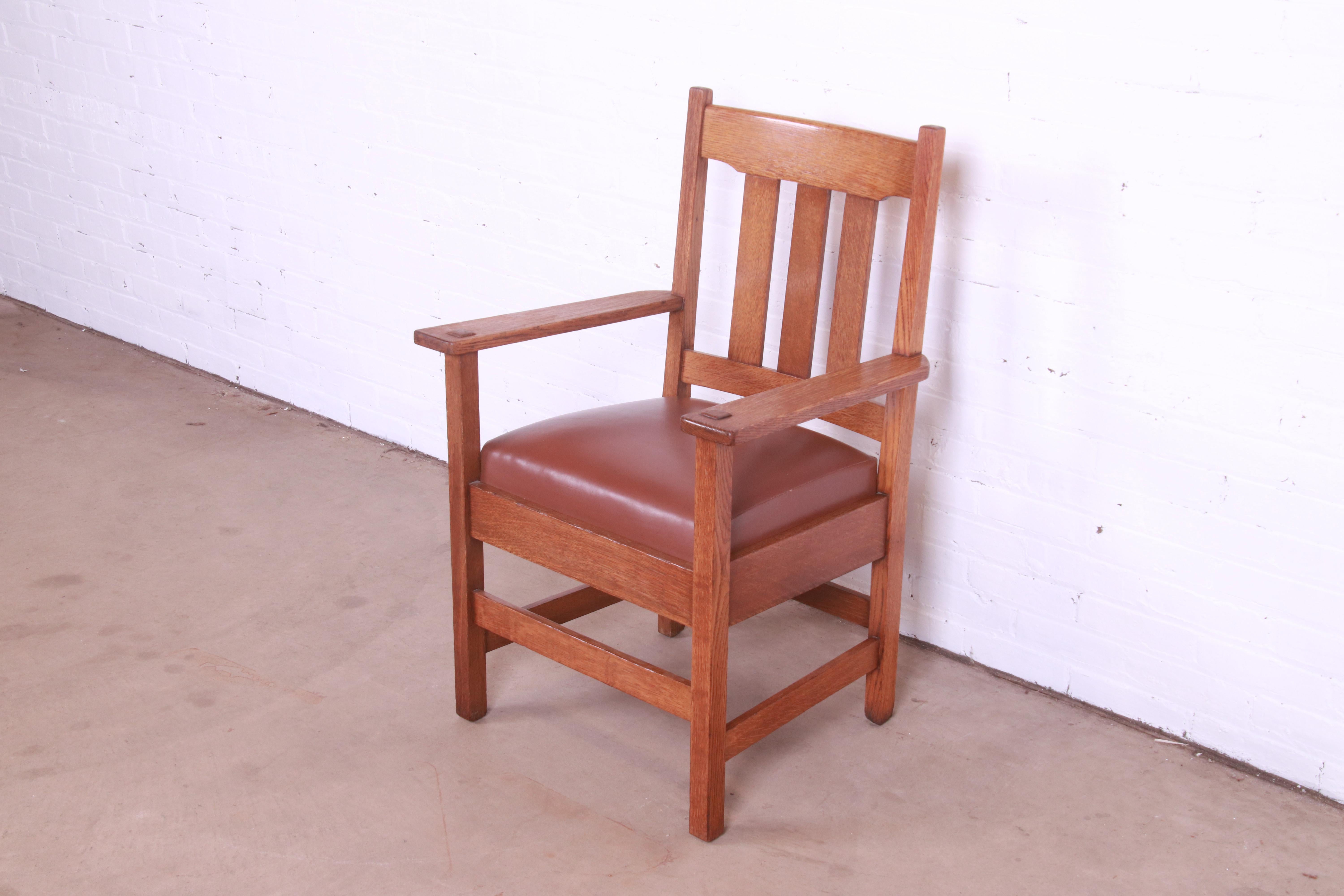 Arts and Crafts Stickley Brothers Mission Oak Arts & Crafts Arm Chairs, Pair For Sale
