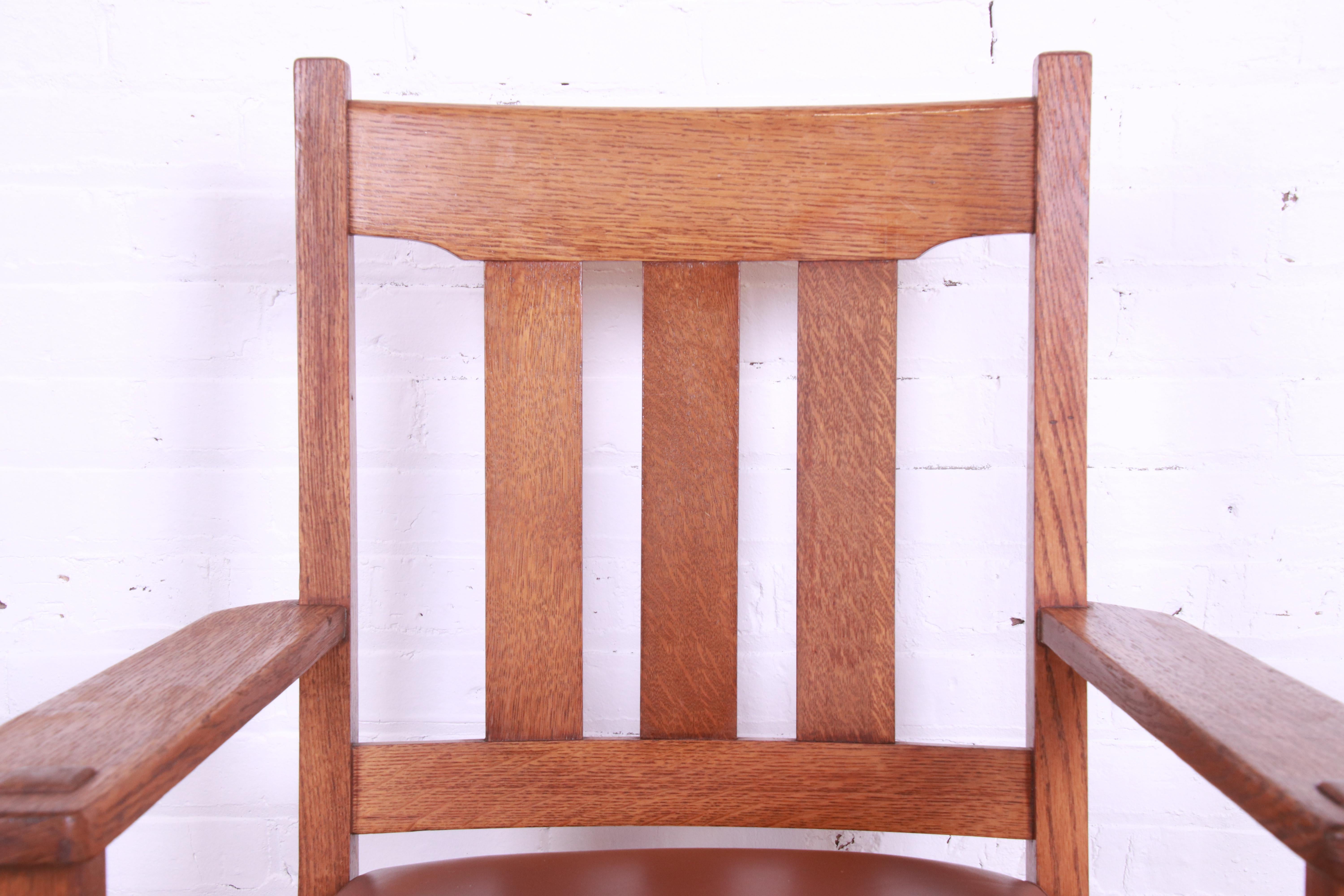 American Stickley Brothers Mission Oak Arts & Crafts Arm Chairs, Pair For Sale