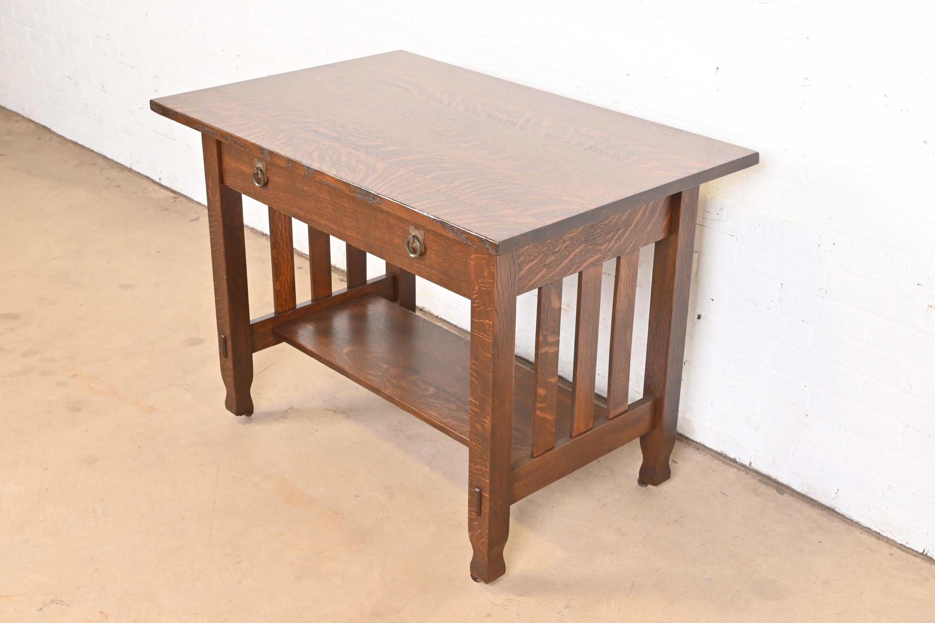 Arts and Crafts Stickley Brothers Mission Oak Arts & Crafts Desk or Library Table, Restored For Sale