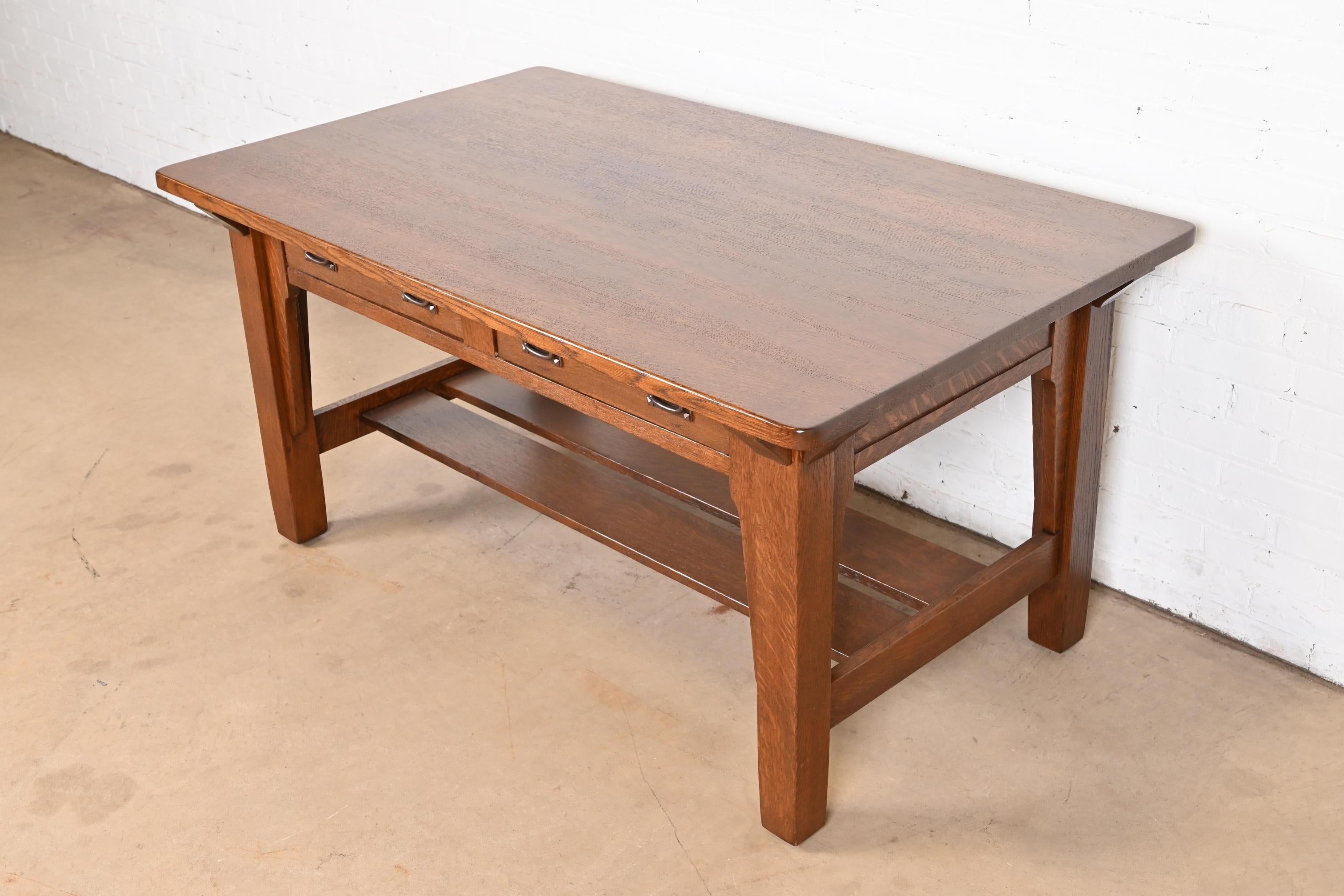 Stickley Brothers Mission Oak Arts & Crafts Desk or Library Table, Restored In Good Condition For Sale In South Bend, IN