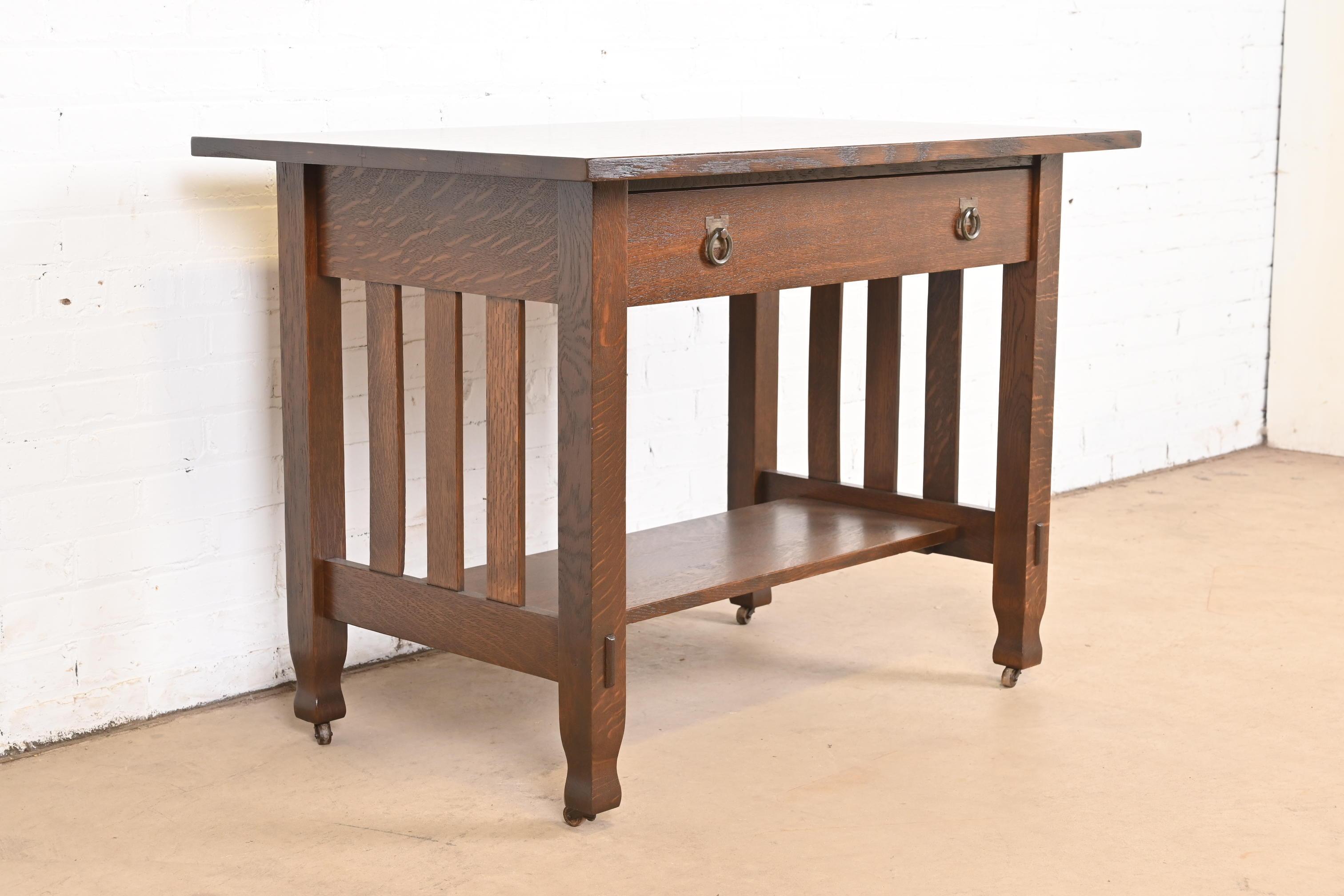 20th Century Stickley Brothers Mission Oak Arts & Crafts Desk or Library Table, Restored For Sale