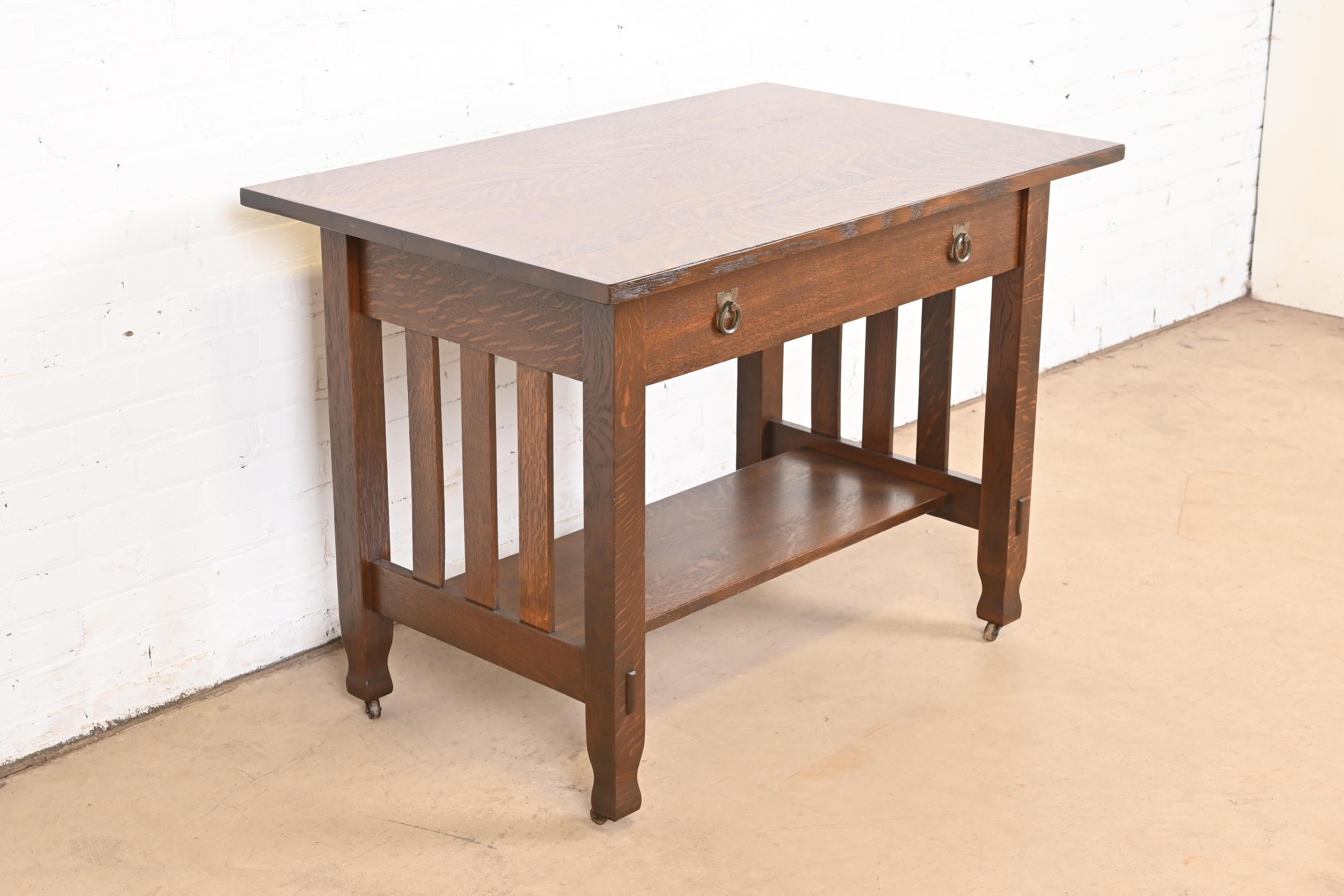 Copper Stickley Brothers Mission Oak Arts & Crafts Desk or Library Table, Restored For Sale