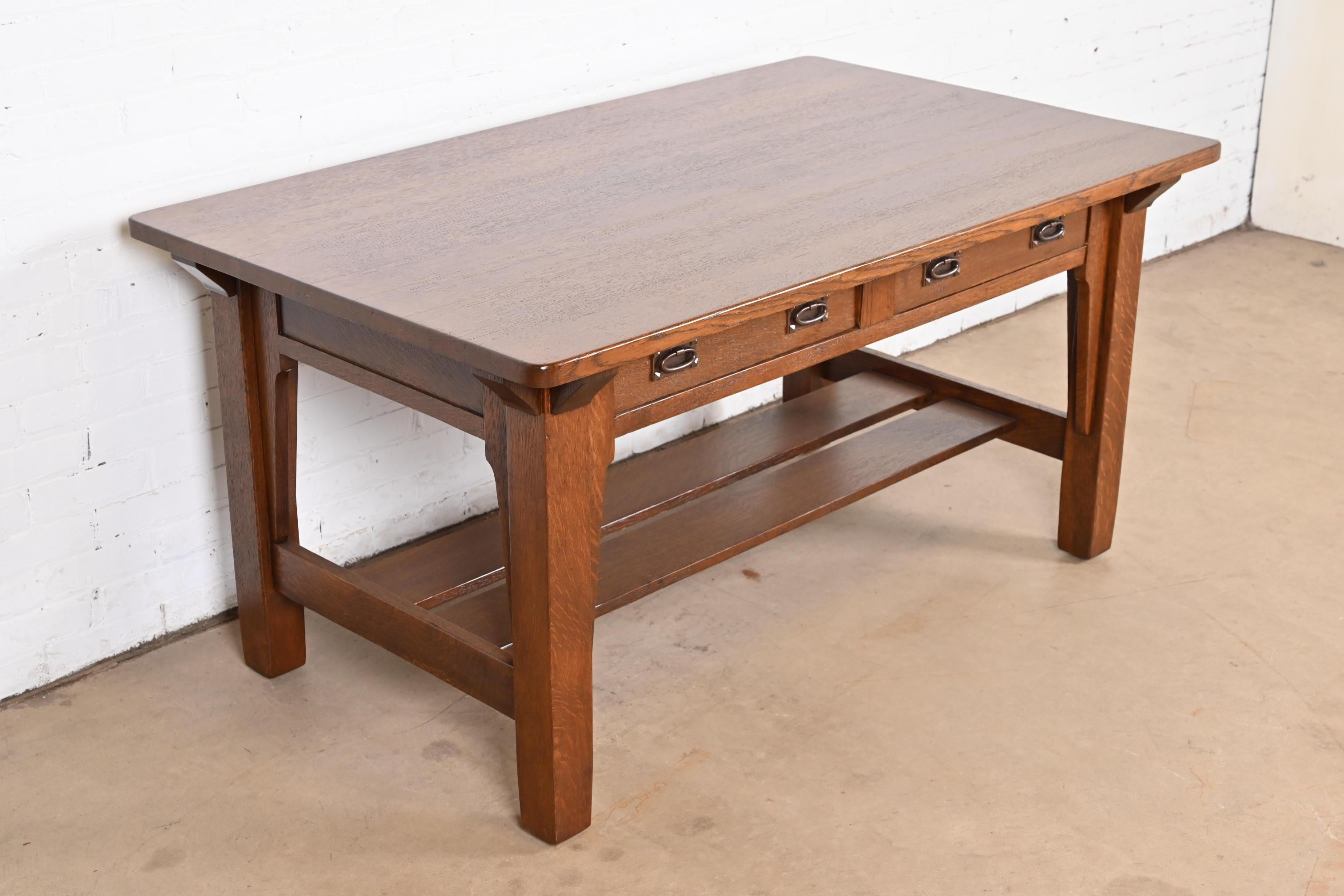 Copper Stickley Brothers Mission Oak Arts & Crafts Desk or Library Table, Restored For Sale