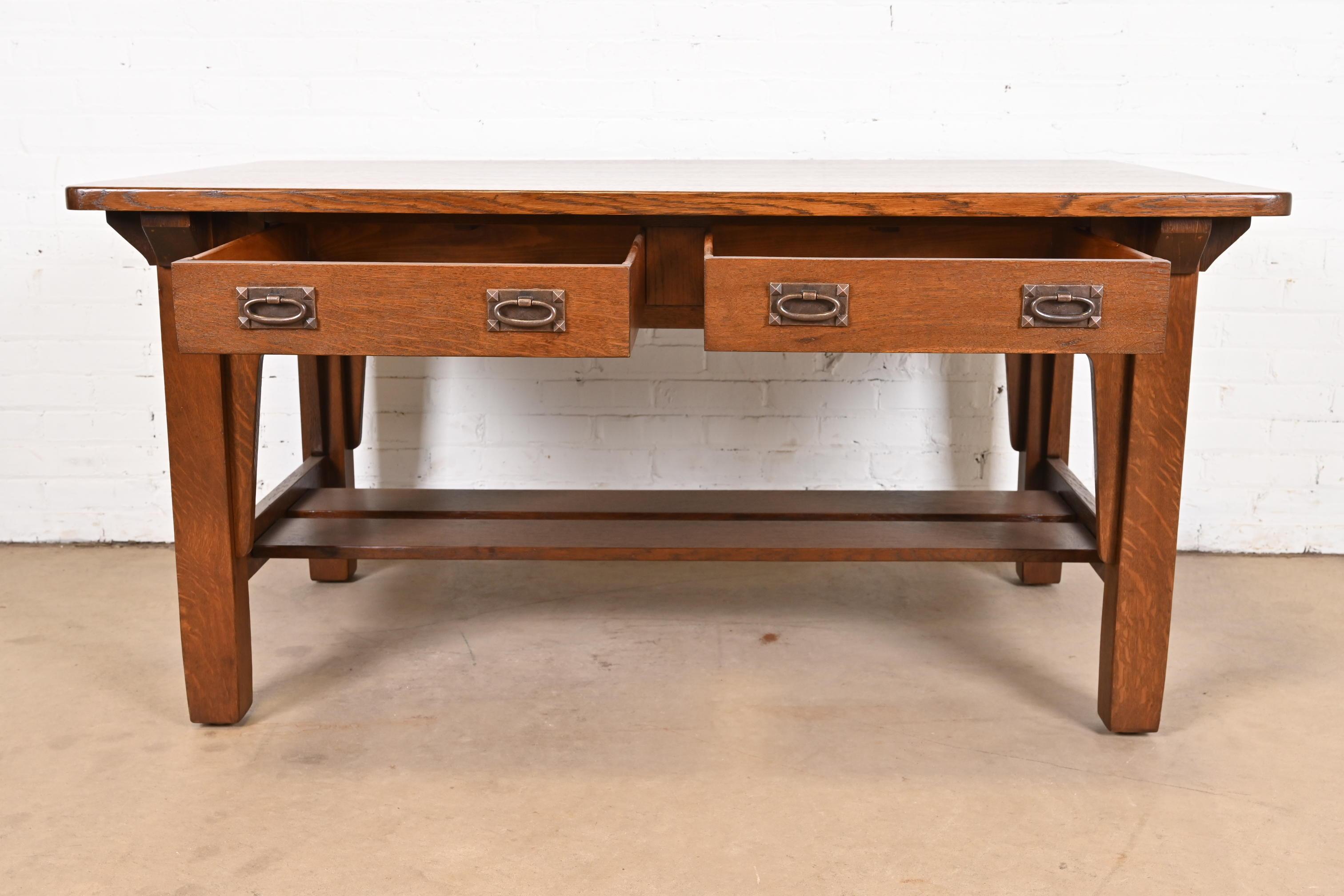 Stickley Brothers Mission Oak Arts & Crafts Desk or Library Table, Restored For Sale 1