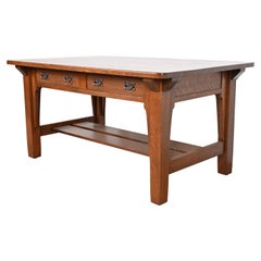 Stickley Brothers Mission Oak Arts & Crafts Desk or Library Table, Restored