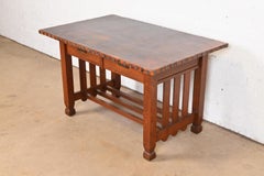 Stickley Brothers Mission Oak Arts & Crafts Leather Top Desk or Library Table
