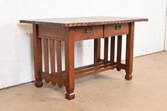 Stickley Brothers Mission Oak Arts & Crafts Leather Top Desk or Library Table