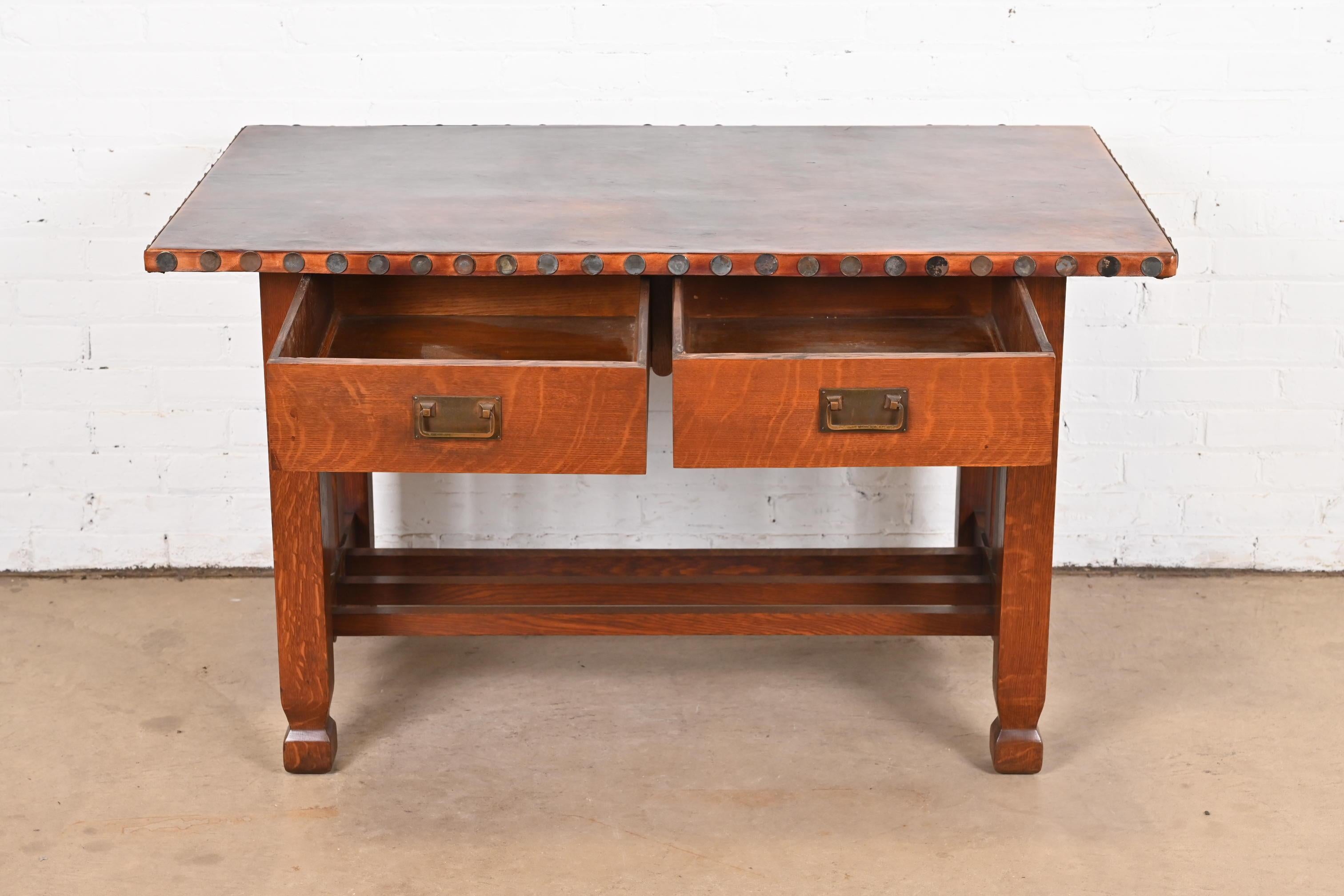 Stickley Brothers Mission Oak Arts & Crafts Leather Top Desk or Library Table 1