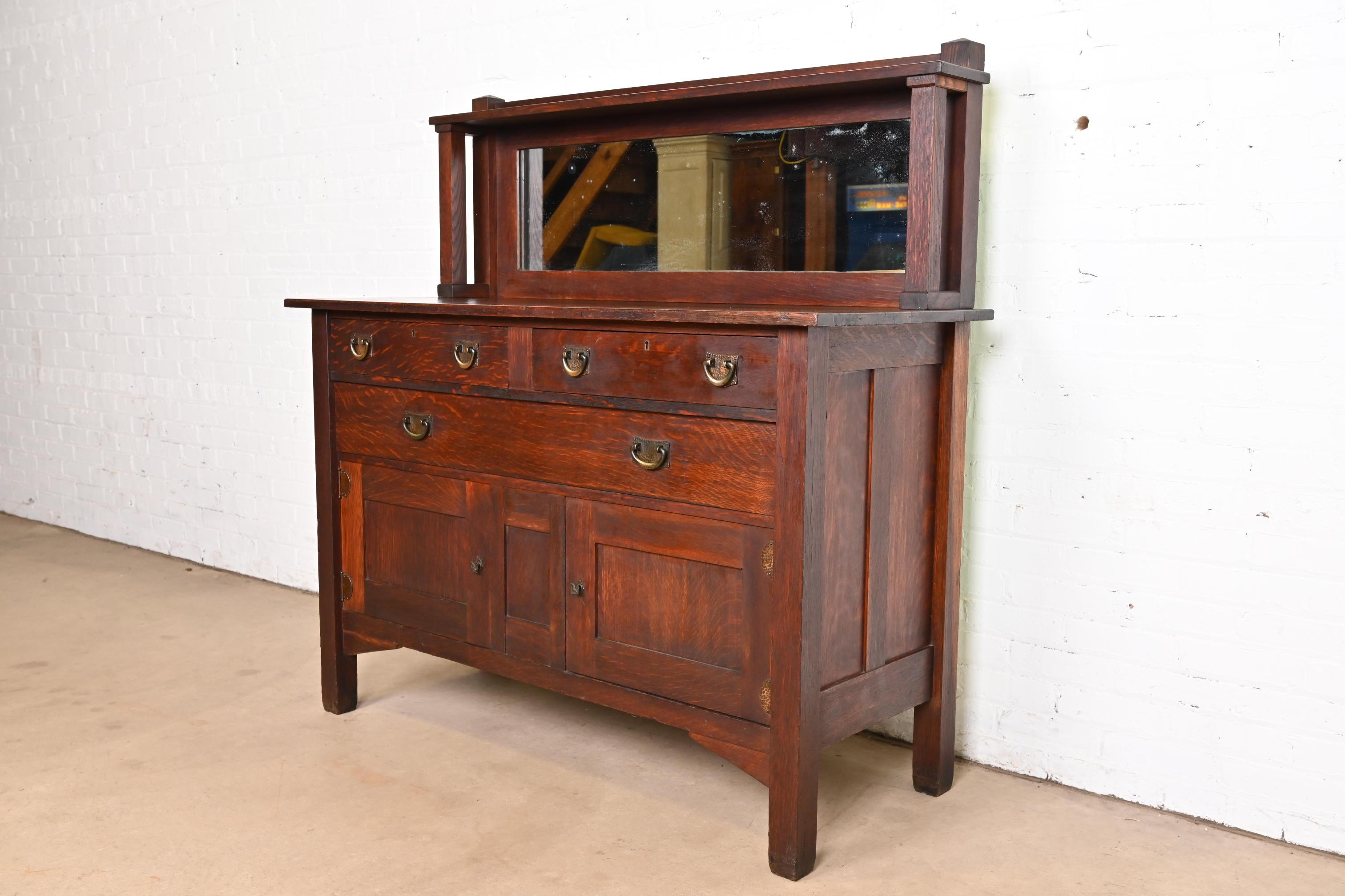 Américain Buffet ou meuble de bar Arts & Crafts Mission en chêne de Stickley Brothers, vers 1900 en vente