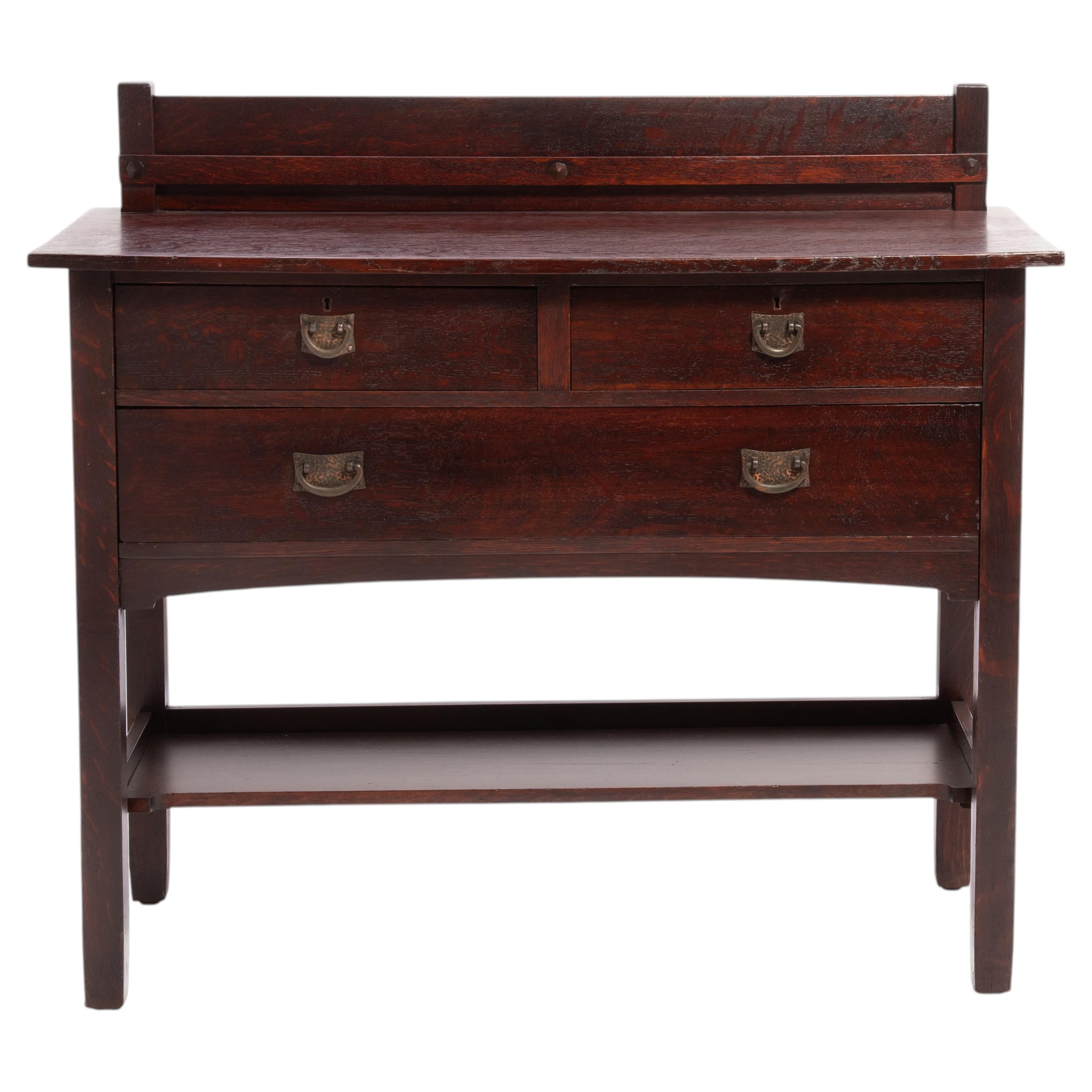 Stickley Brothers Sideboard Server Copper Hardware Mission Oak Art & Crafts For Sale