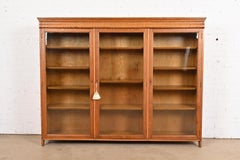 Stickley Brothers Style Antique Arts & Crafts Oak Glass Front Triple Bookcase