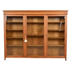 Stickley Brothers Style Antique Arts & Crafts Oak Glass Front Triple Bookcase