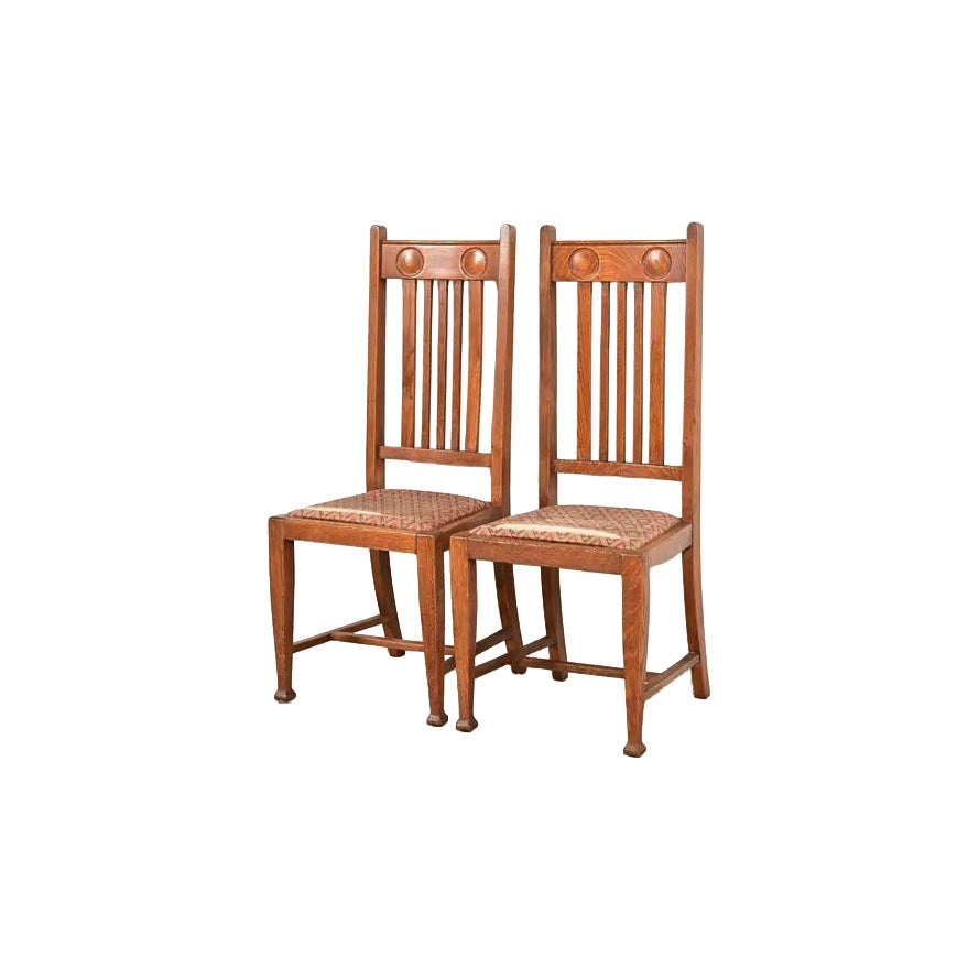 Stickley Brothers Style Antique English Arts & Crafts Oak Side Chairs, Pair For Sale