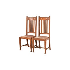Stickley Brothers Style Antique English Arts & Crafts Oak Side Chairs, Pair