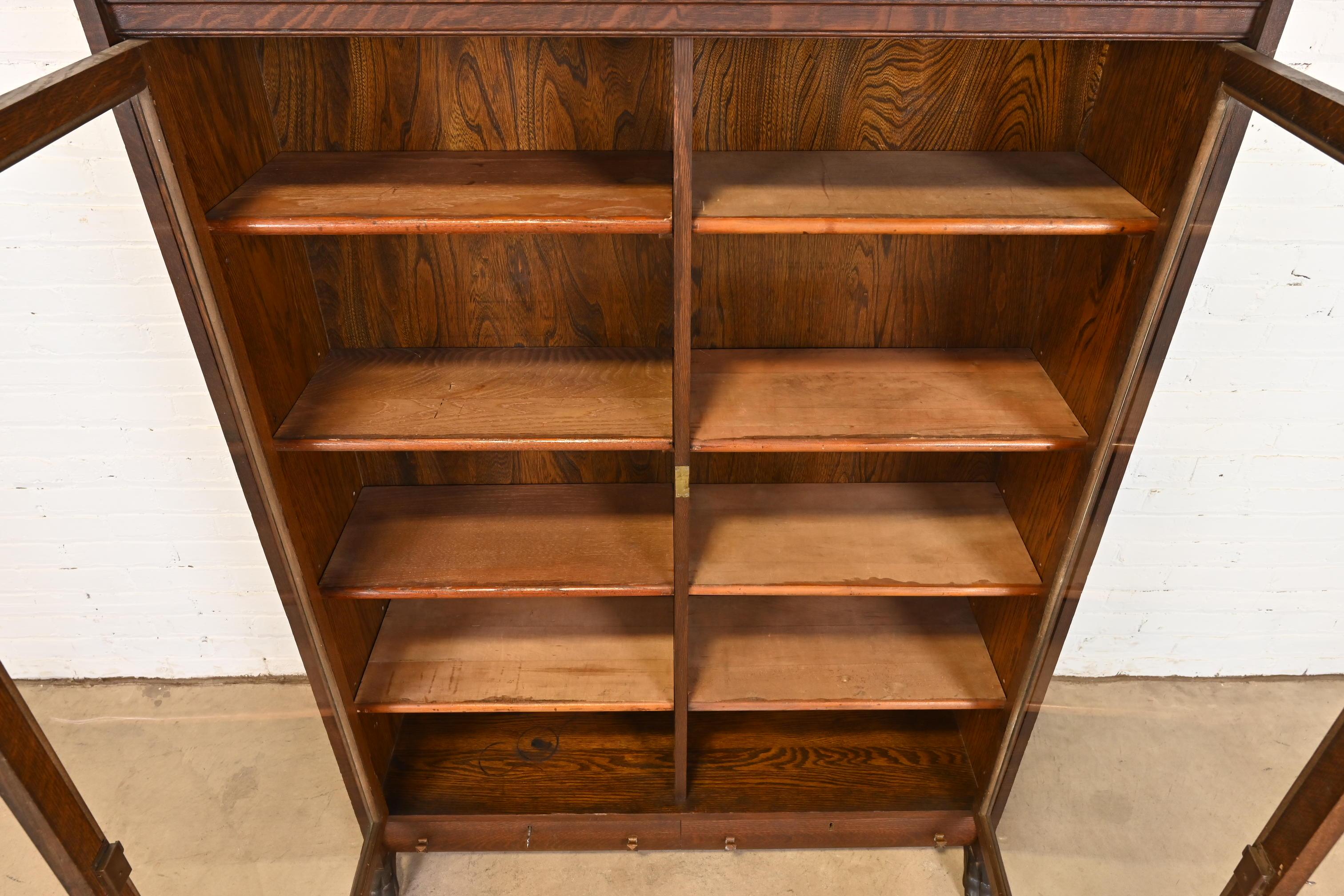Copper Stickley Brothers Style Antique Mission Oak Arts and Crafts Bookcase, Circa 1900