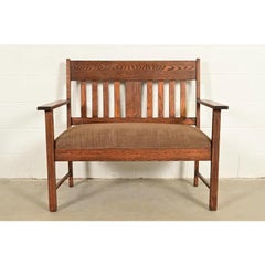 Stickley Brothers Style Antique Mission Oak Arts & Crafts Bench , Circa 1900