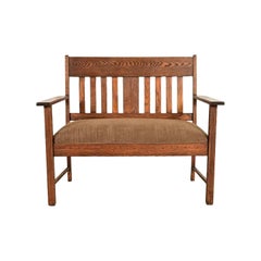 Stickley Brothers Style Antique Mission Oak Arts & Crafts Bench , Circa 1900