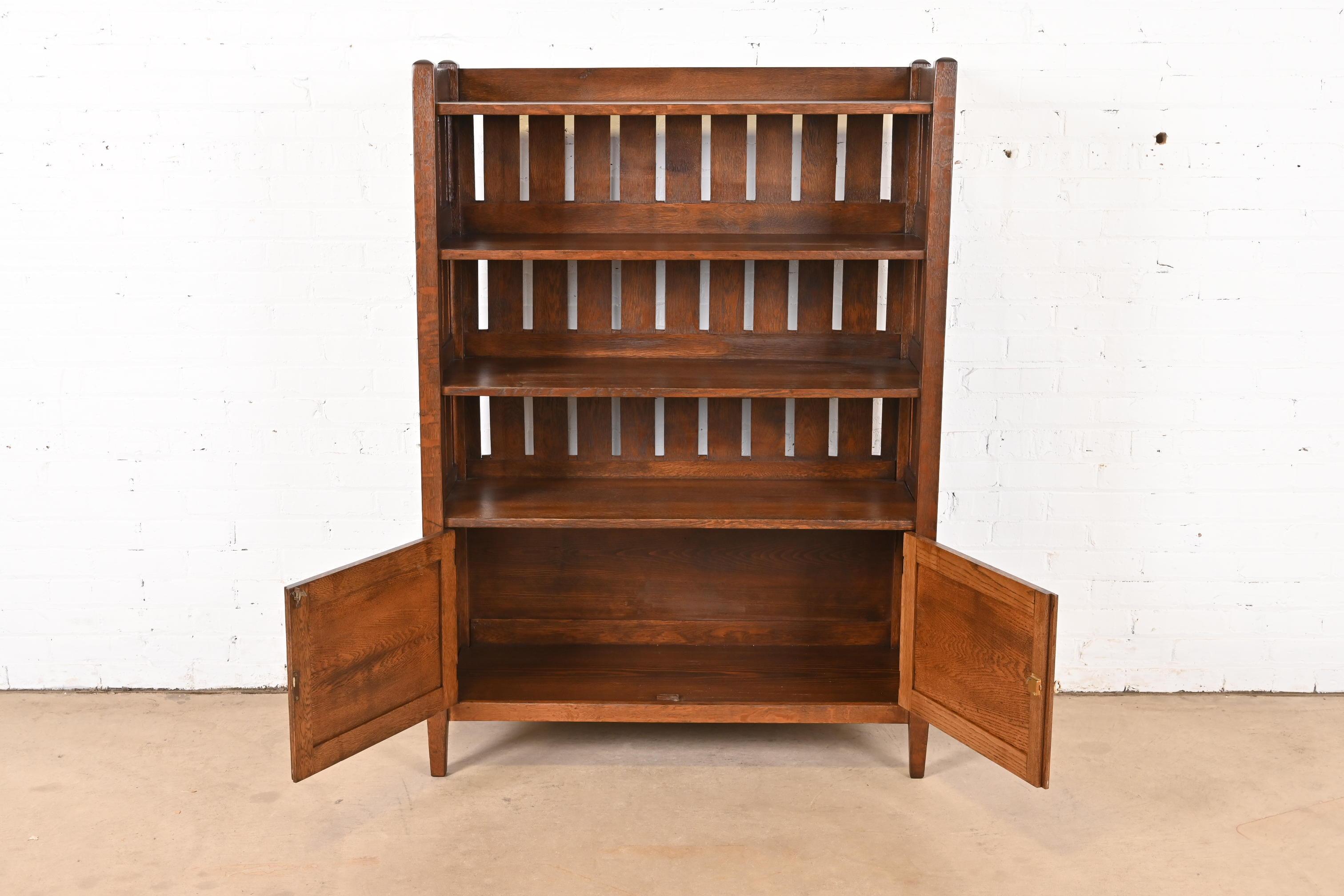 20th Century Stickley Brothers Style Antique Mission Oak Arts & Crafts Bookcase, Refinished For Sale