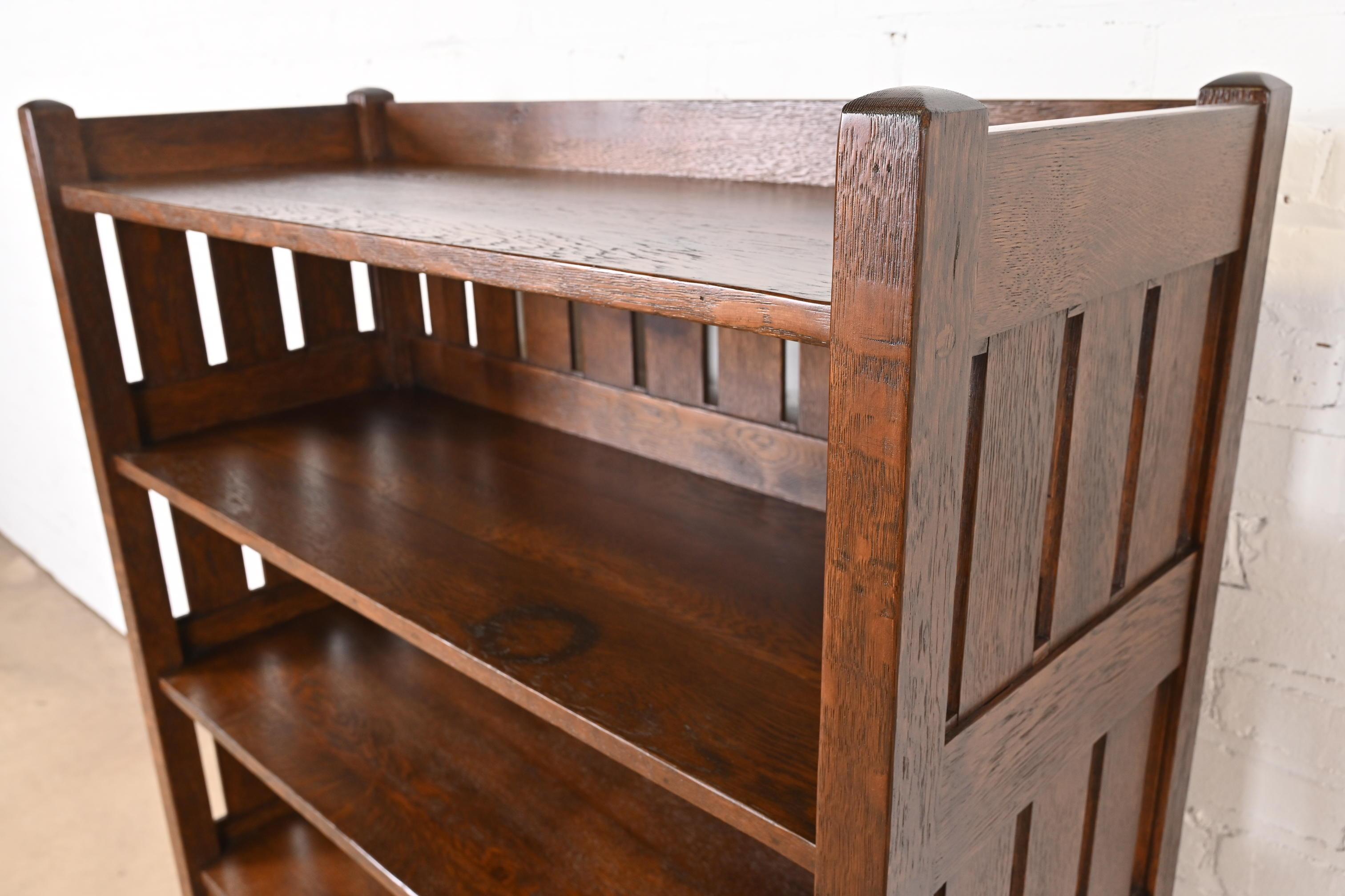 Brass Stickley Brothers Style Antique Mission Oak Arts & Crafts Bookcase, Refinished For Sale