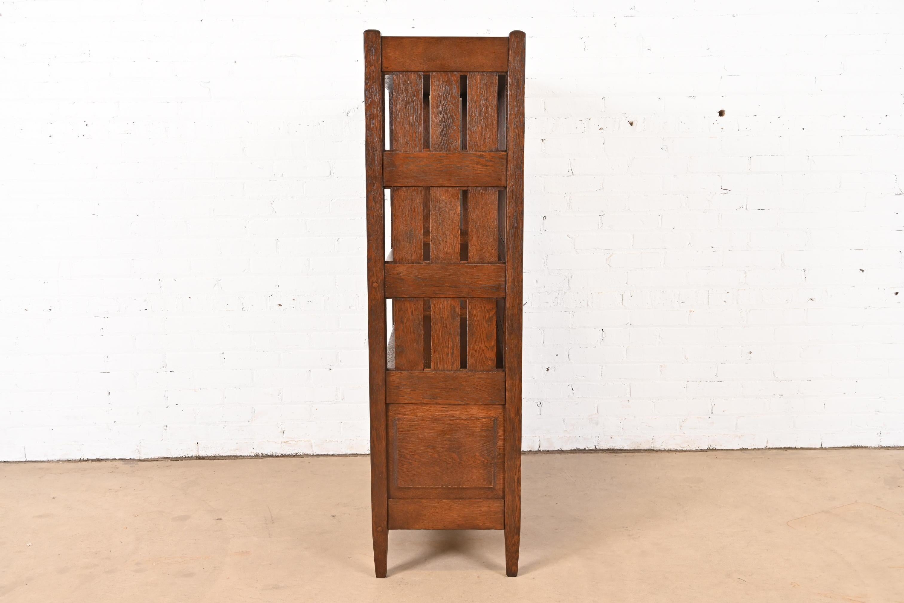 Stickley Brothers Style Antique Mission Oak Arts & Crafts Bookcase, Refinished For Sale 2