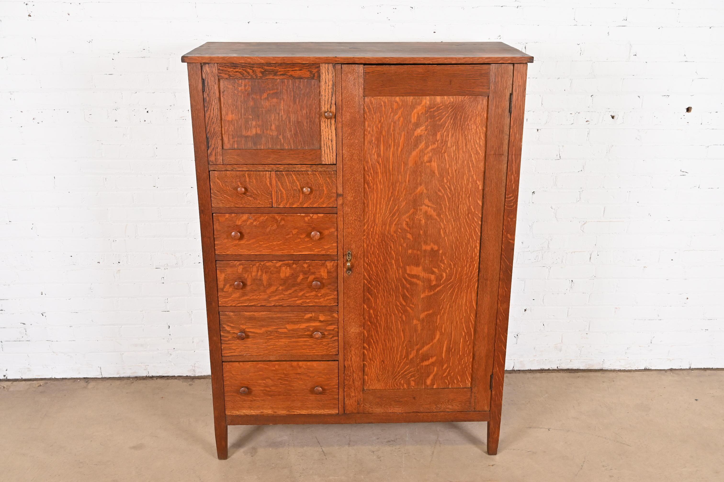 Arts and Crafts Stickley Brothers Style Antique Mission Oak Arts & Crafts Chifferobe or Armoire 
