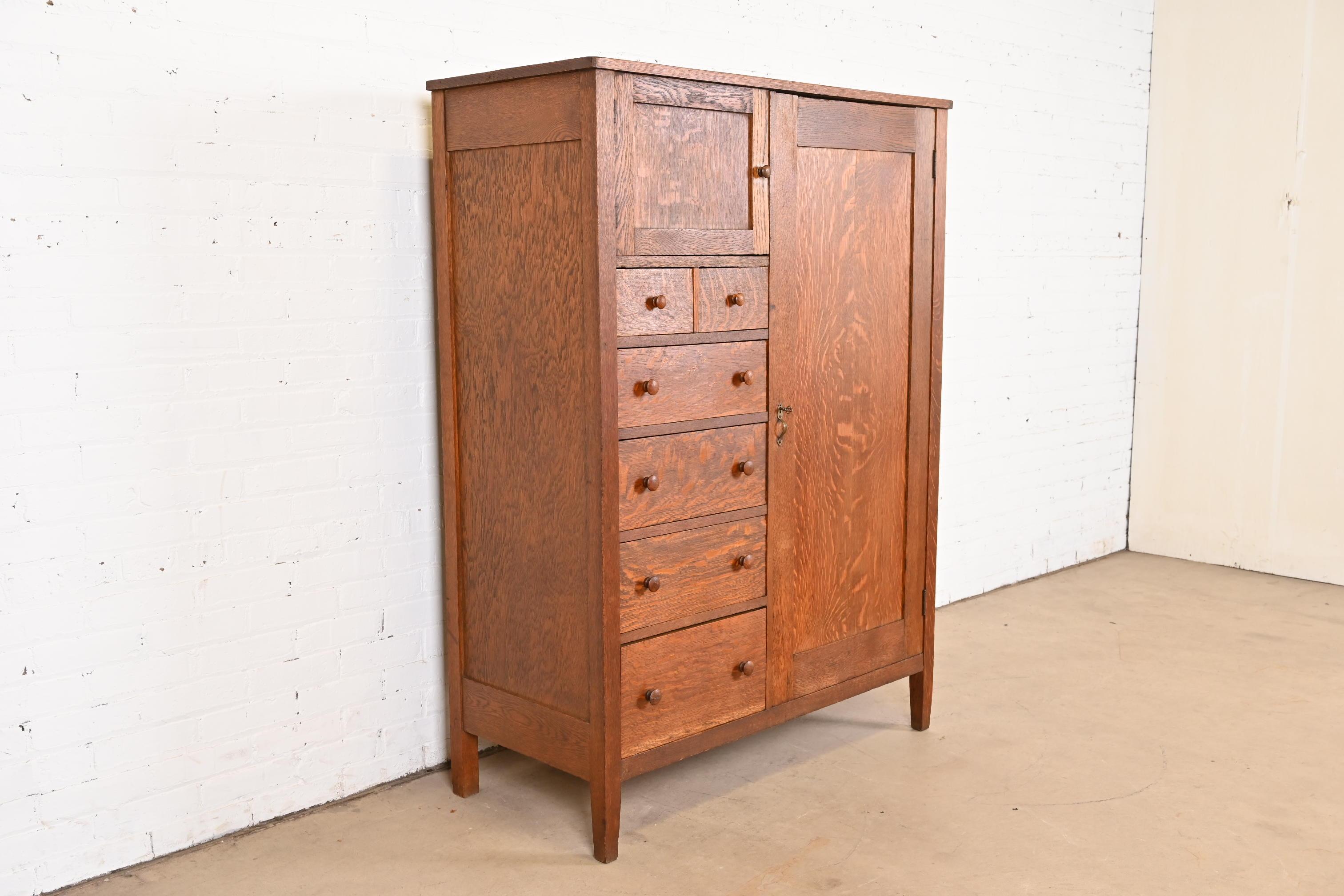20th Century Stickley Brothers Style Antique Mission Oak Arts & Crafts Chifferobe or Armoire 