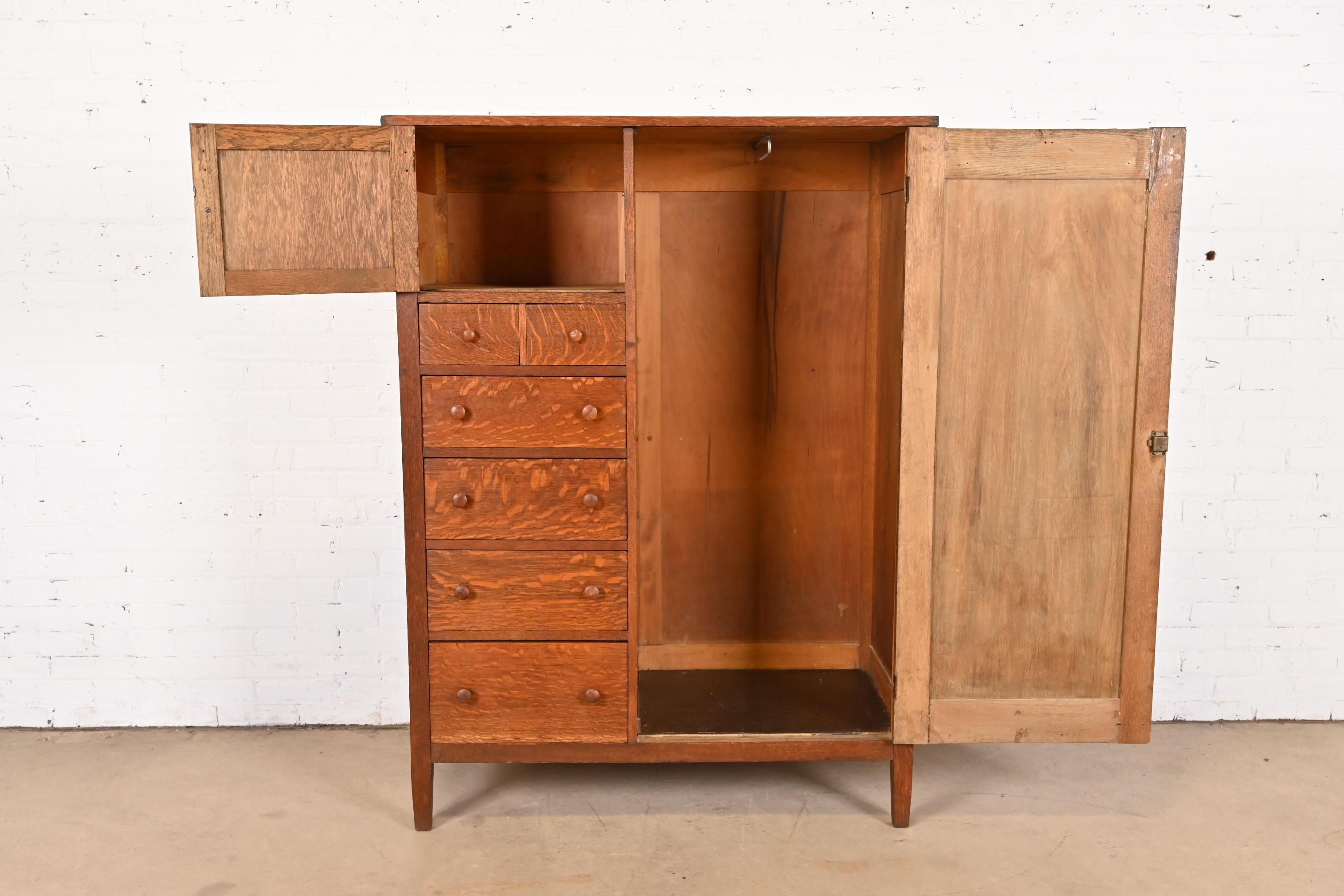 Stickley Brothers Style Antique Mission Oak Arts & Crafts Chifferobe or Armoire 2
