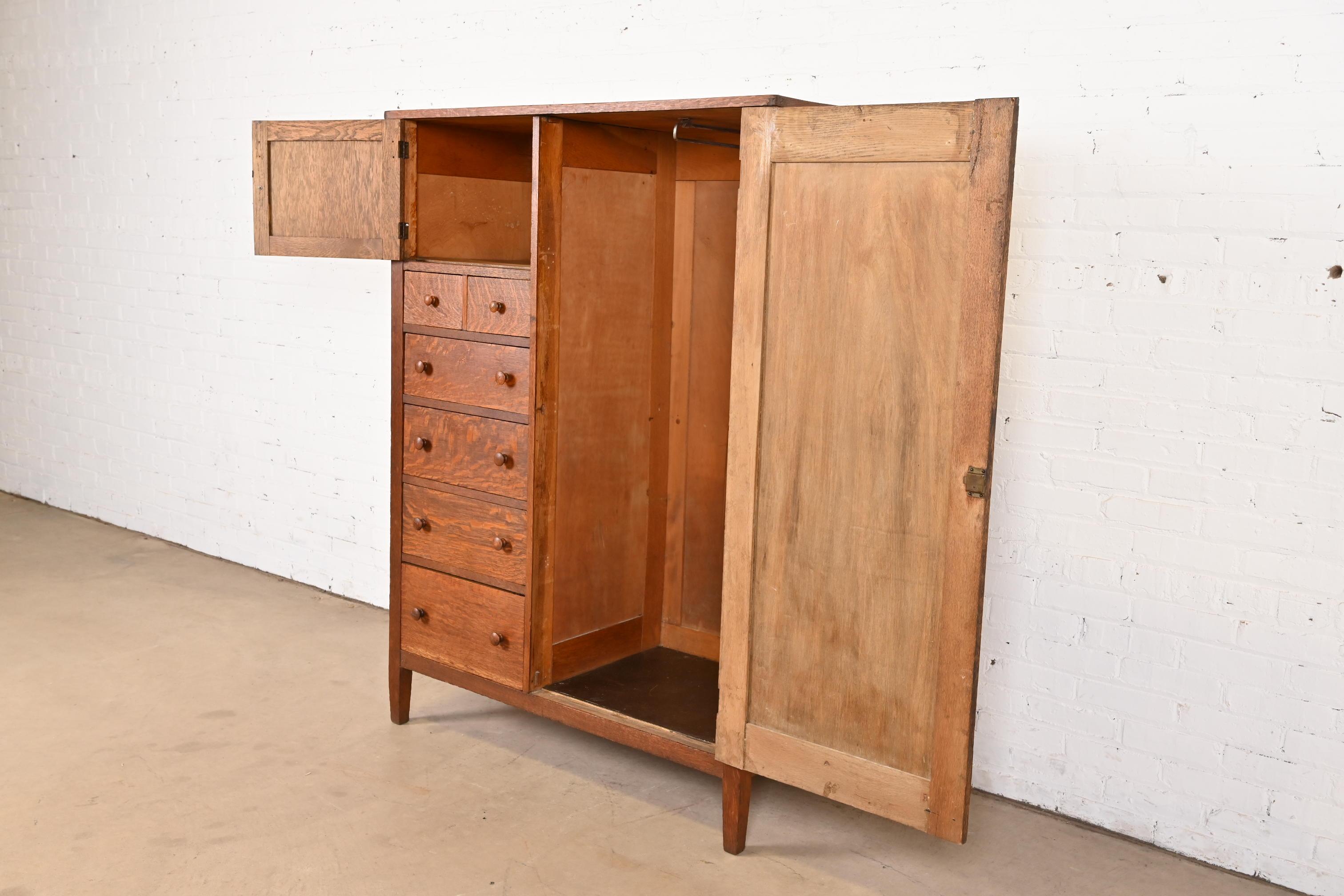 Stickley Brothers Style Antique Mission Oak Arts & Crafts Chifferobe or Armoire 3