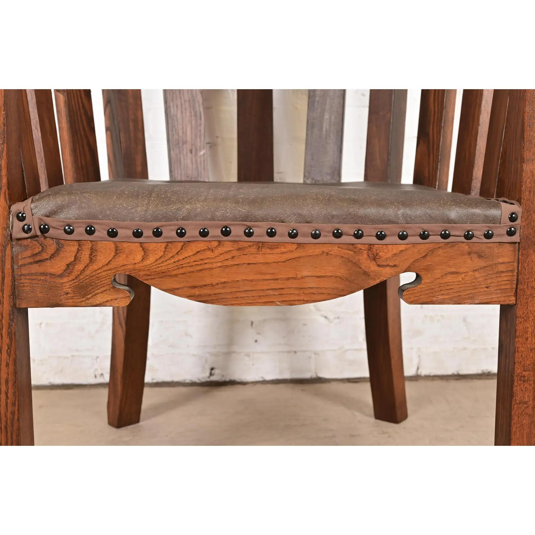 Stickley Brothers Style Antique Mission Oak Arts & Crafts Cube Club Chairs, Pair For Sale 3