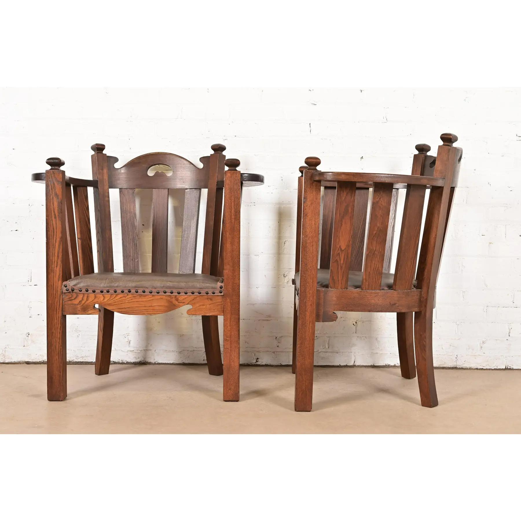 Stickley Brothers Style Antique Mission Oak Arts & Crafts Cube Club Chairs, Pair For Sale 4