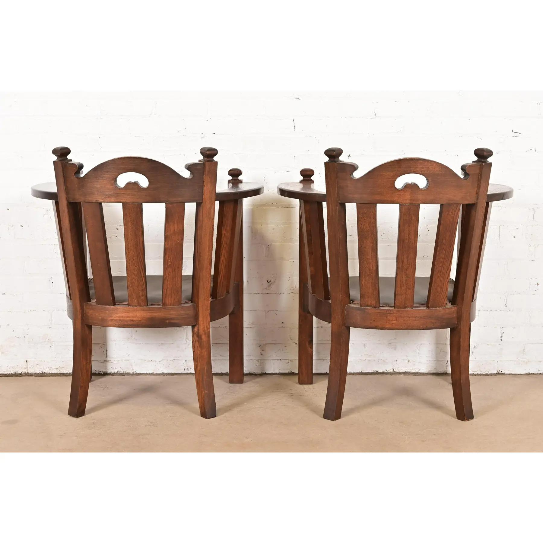 Stickley Brothers Style Antique Mission Oak Arts & Crafts Cube Club Chairs, Pair For Sale 5