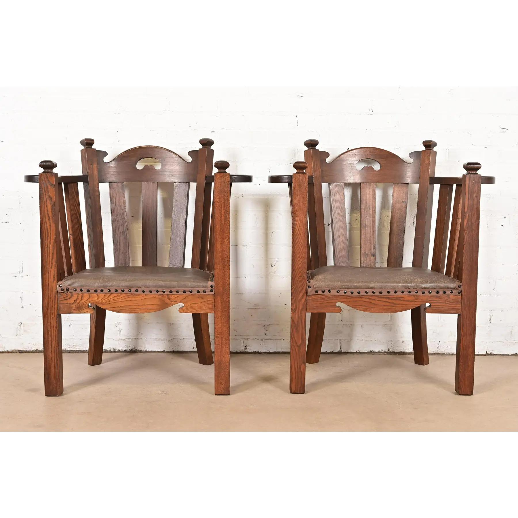 Arts and Crafts Stickley Brothers Style Antique Mission Oak Arts & Crafts Cube Club Chairs, Pair For Sale