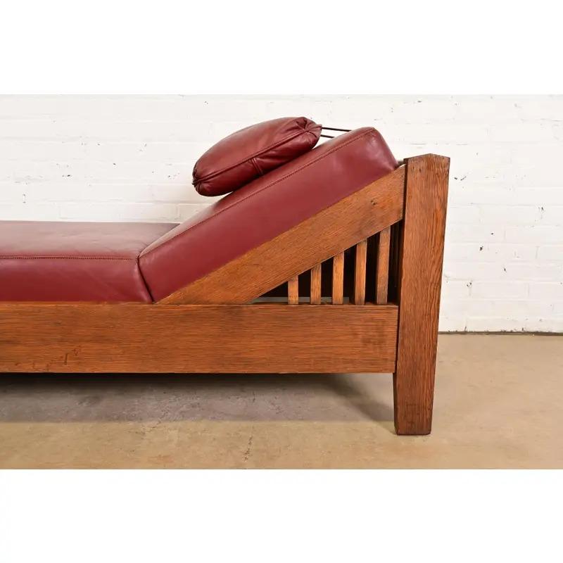 Stickley Brothers Stil antike Mission Arts & Crafts Daybed, CIRCA 1910 (Leder) im Angebot