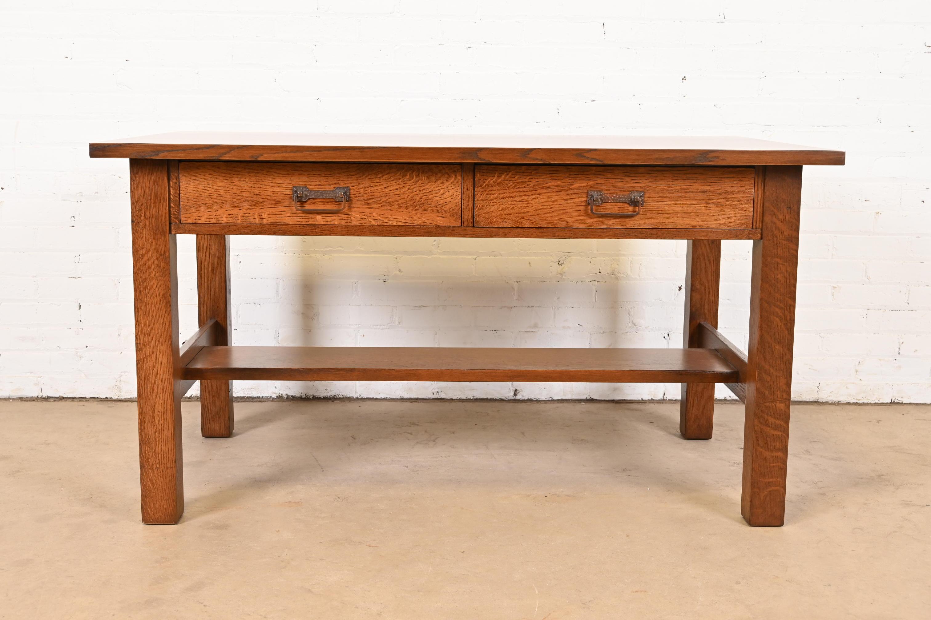 Arts and Crafts Stickley Brothers Style Antique Mission Oak Arts & Crafts Desk or Library Table For Sale