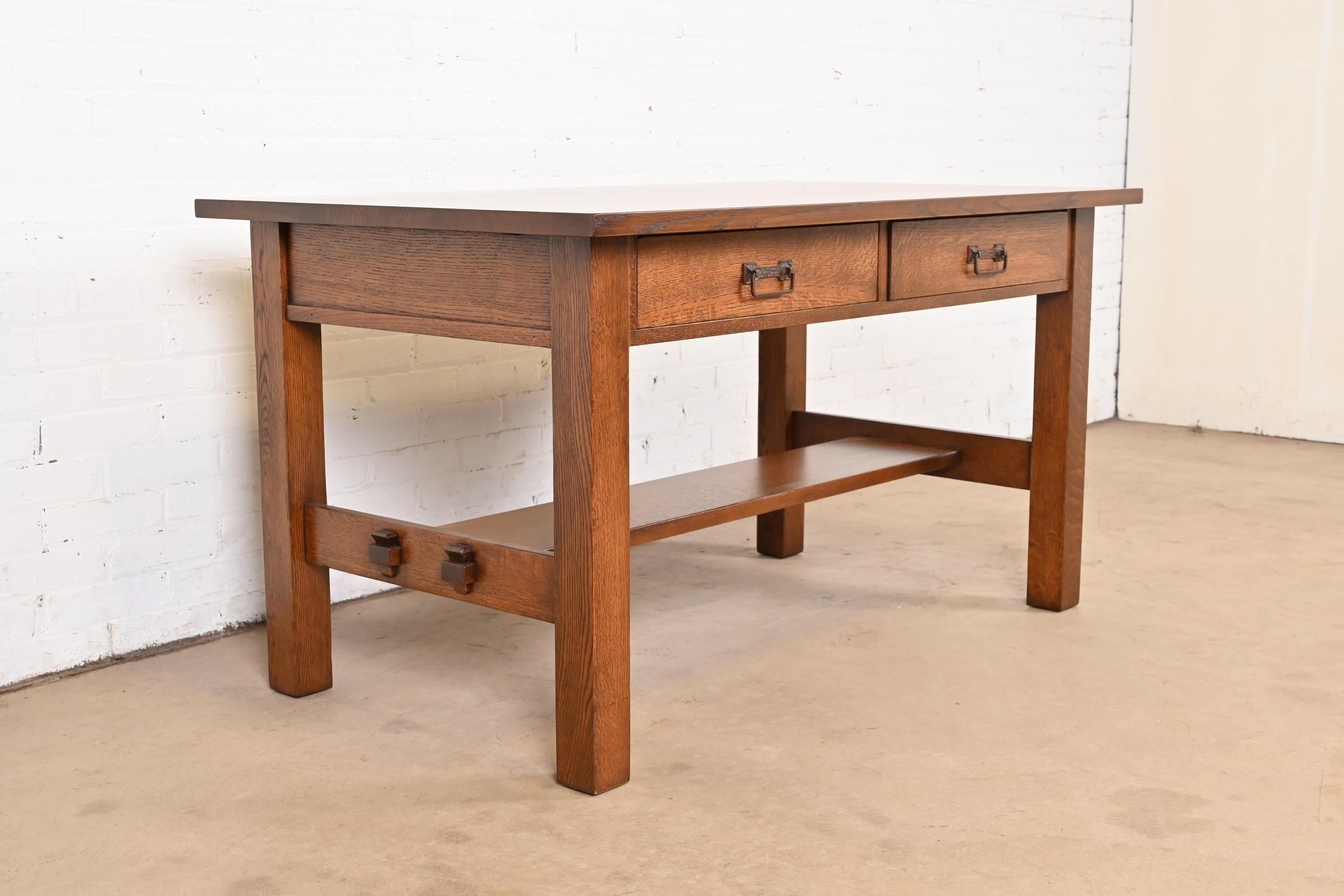 Copper Stickley Brothers Style Antique Mission Oak Arts & Crafts Desk or Library Table For Sale