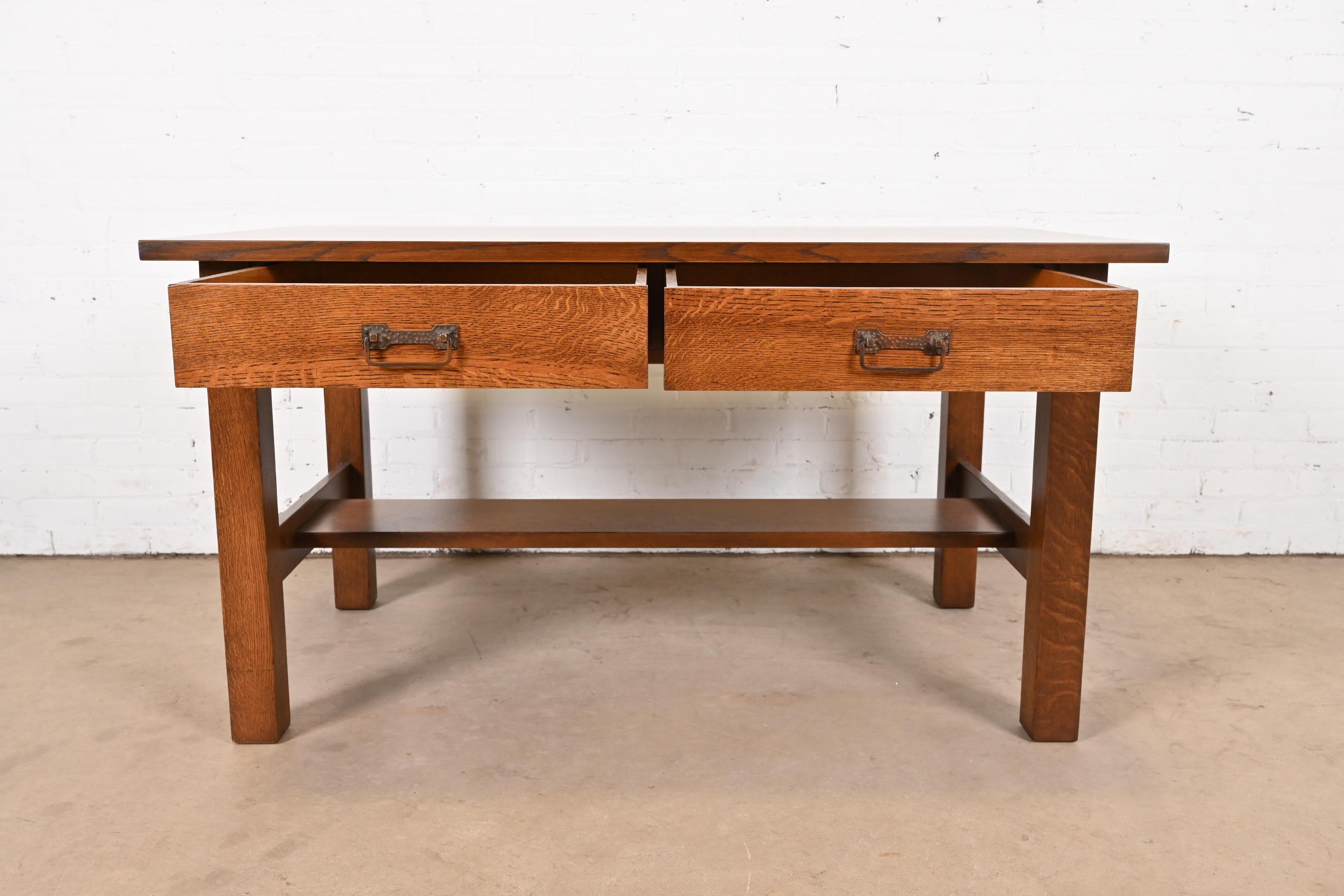 Stickley Brothers Style Antique Mission Oak Arts & Crafts Desk or Library Table For Sale 1